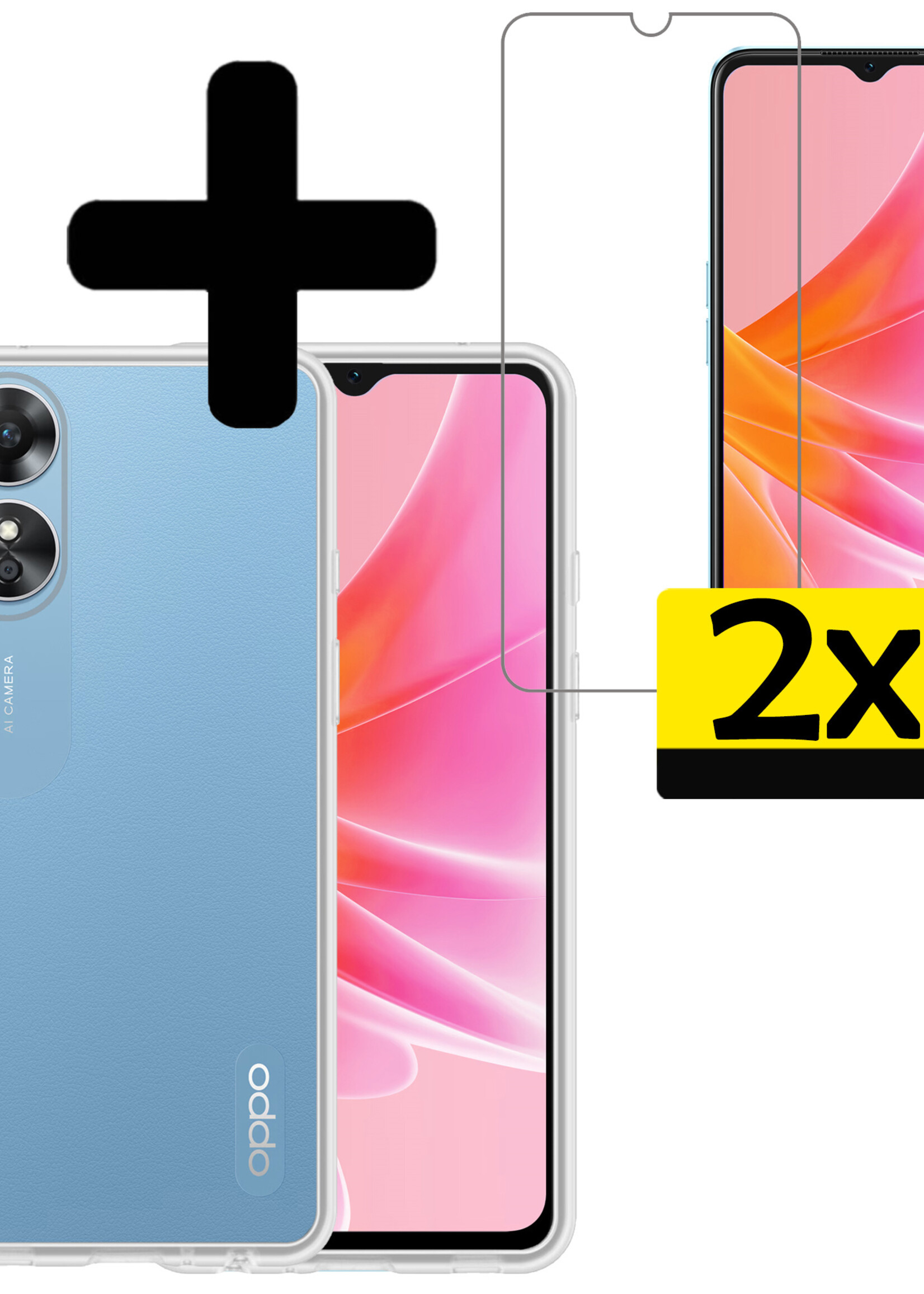 LUQ Hoesje Geschikt voor OPPO A17 Hoesje Siliconen Case Met 2x Screenprotector - Hoes Geschikt voor OPPO A17 Hoes Siliconen - Transparant