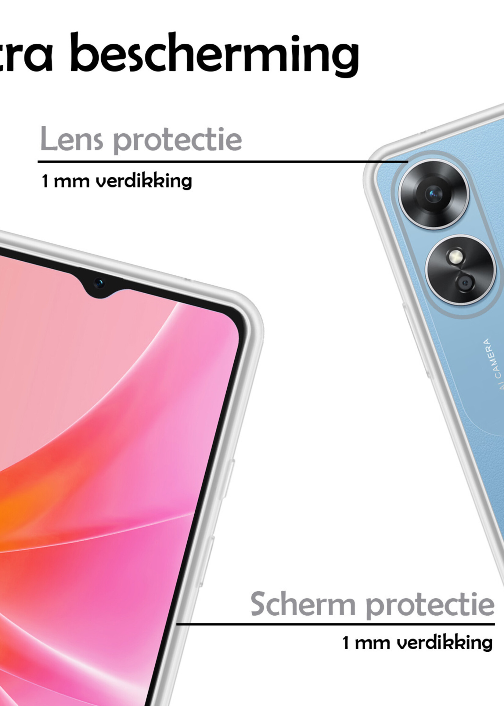 LUQ Hoesje Geschikt voor OPPO A17 Hoesje Siliconen Case Met 2x Screenprotector - Hoes Geschikt voor OPPO A17 Hoes Siliconen - Transparant