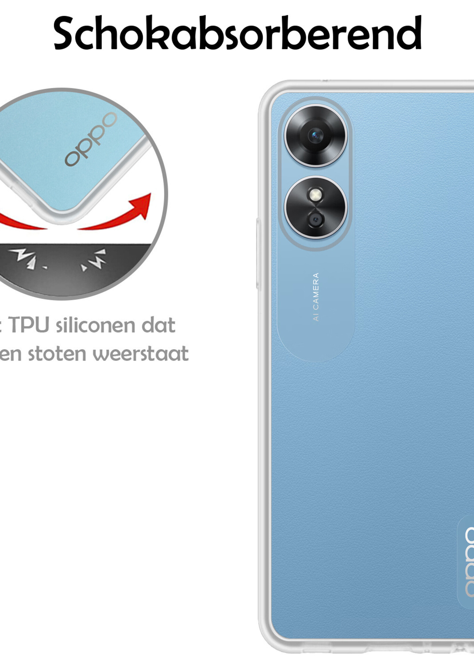 LUQ Hoesje Geschikt voor OPPO A17 Hoesje Siliconen Case Met 2x Screenprotector - Hoes Geschikt voor OPPO A17 Hoes Siliconen - Transparant
