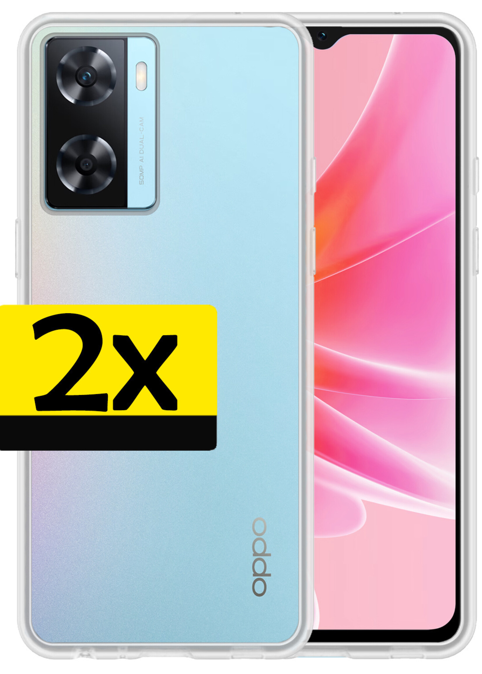 LUQ Hoesje Geschikt voor OPPO A57 Hoesje Siliconen Case - Hoes Geschikt voor OPPO A57 Hoes Siliconen - Transparant - 2 Stuks