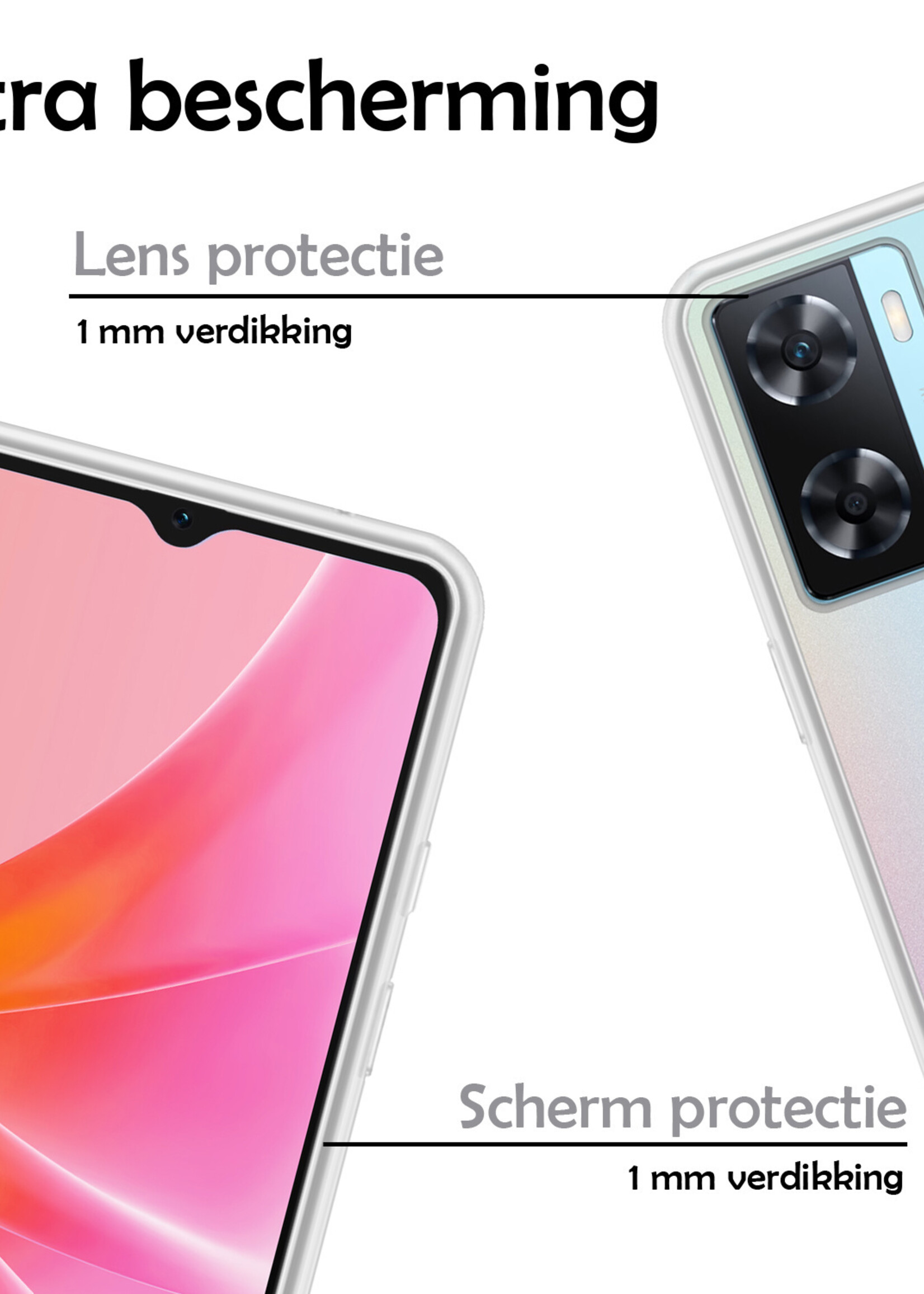 LUQ Hoesje Geschikt voor OPPO A57 Hoesje Siliconen Case Met Screenprotector - Hoes Geschikt voor OPPO A57 Hoes Siliconen - Transparant