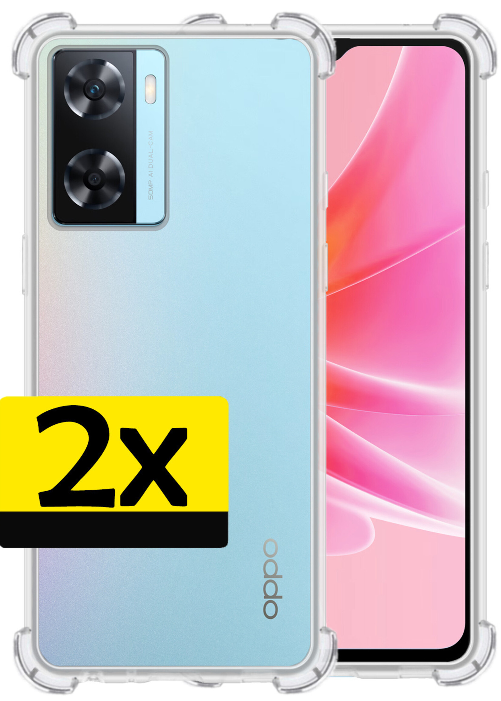 LUQ Hoesje Geschikt voor OPPO A57s Hoesje Shockproof Case Siliconen - Hoes Geschikt voor OPPO A57s Hoes Cover Siliconen - Transparant - 2 Stuks