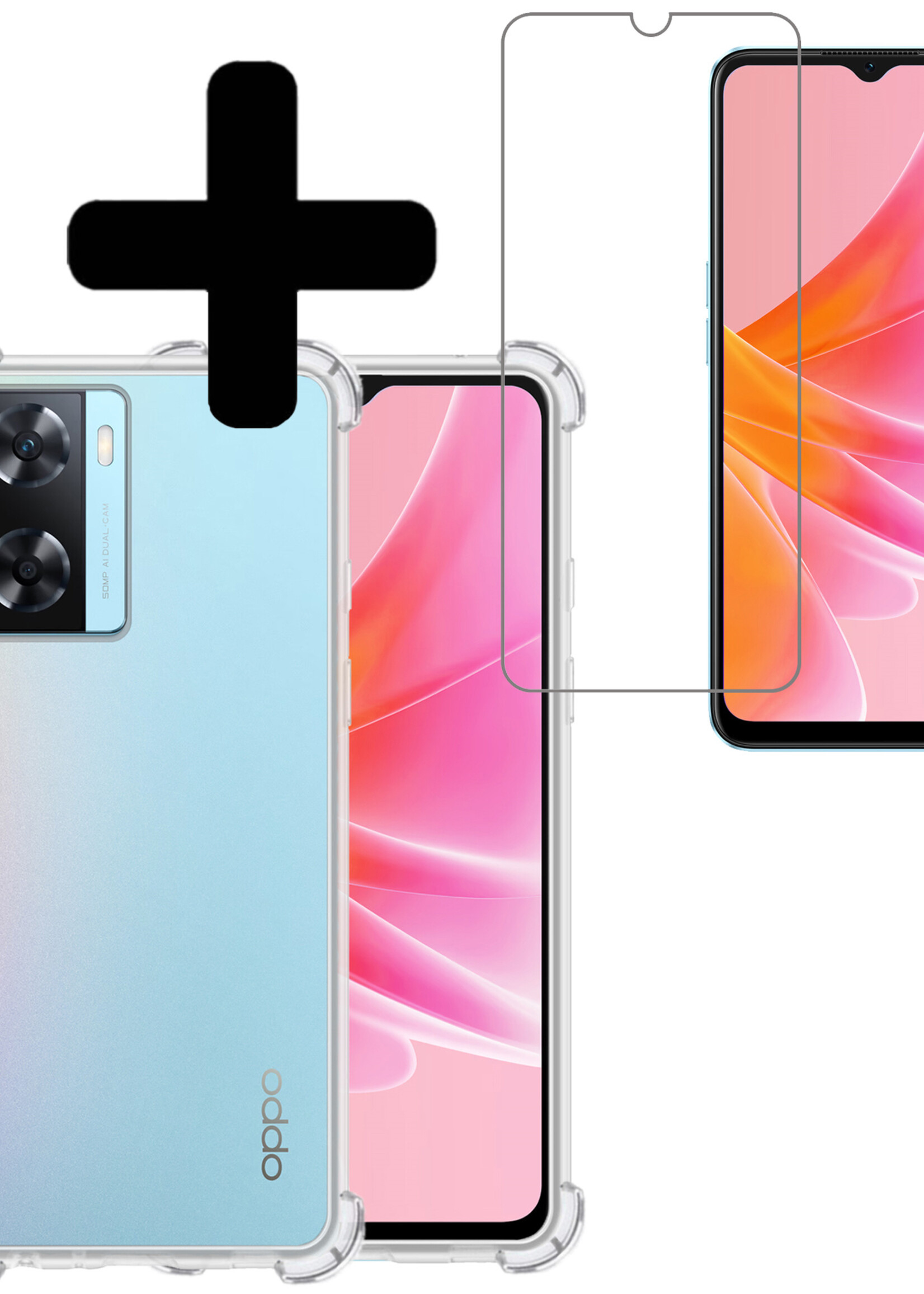 LUQ Hoesje Geschikt voor OPPO A57s Hoesje Shockproof Case Siliconen Met Screenprotector - Hoes Geschikt voor OPPO A57s Hoes Cover Siliconen - Transparant