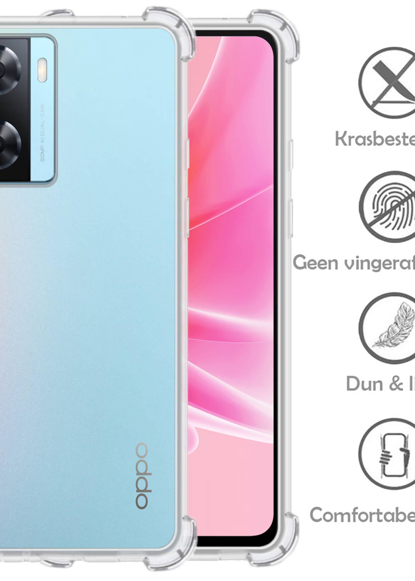 LUQ Hoesje Geschikt voor OPPO A57s Hoesje Shockproof Case Siliconen Met Screenprotector - Hoes Geschikt voor OPPO A57s Hoes Cover Siliconen - Transparant
