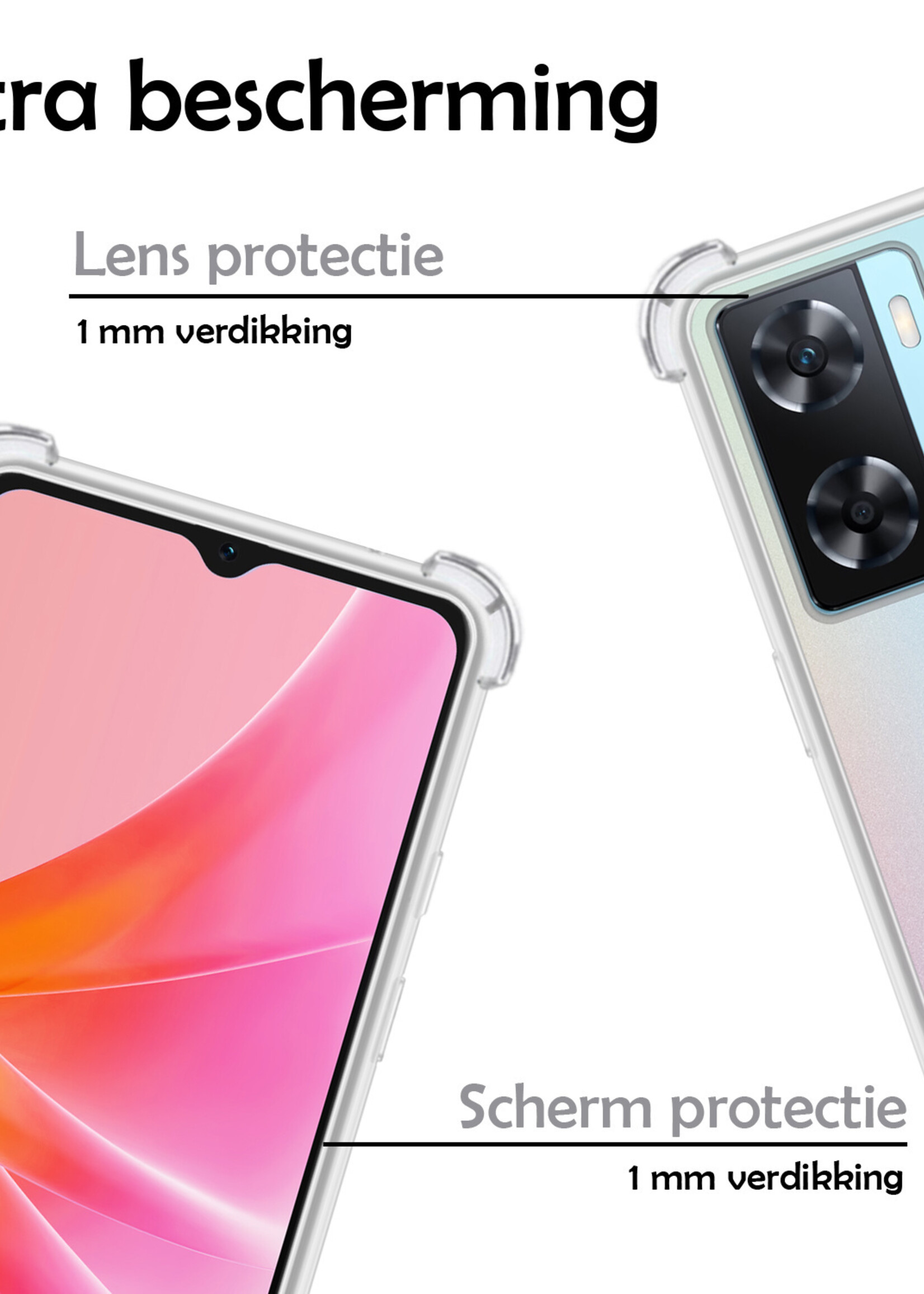 LUQ Hoesje Geschikt voor OPPO A57s Hoesje Shockproof Case Siliconen Met Screenprotector - Hoes Geschikt voor OPPO A57s Hoes Cover Siliconen - Transparant
