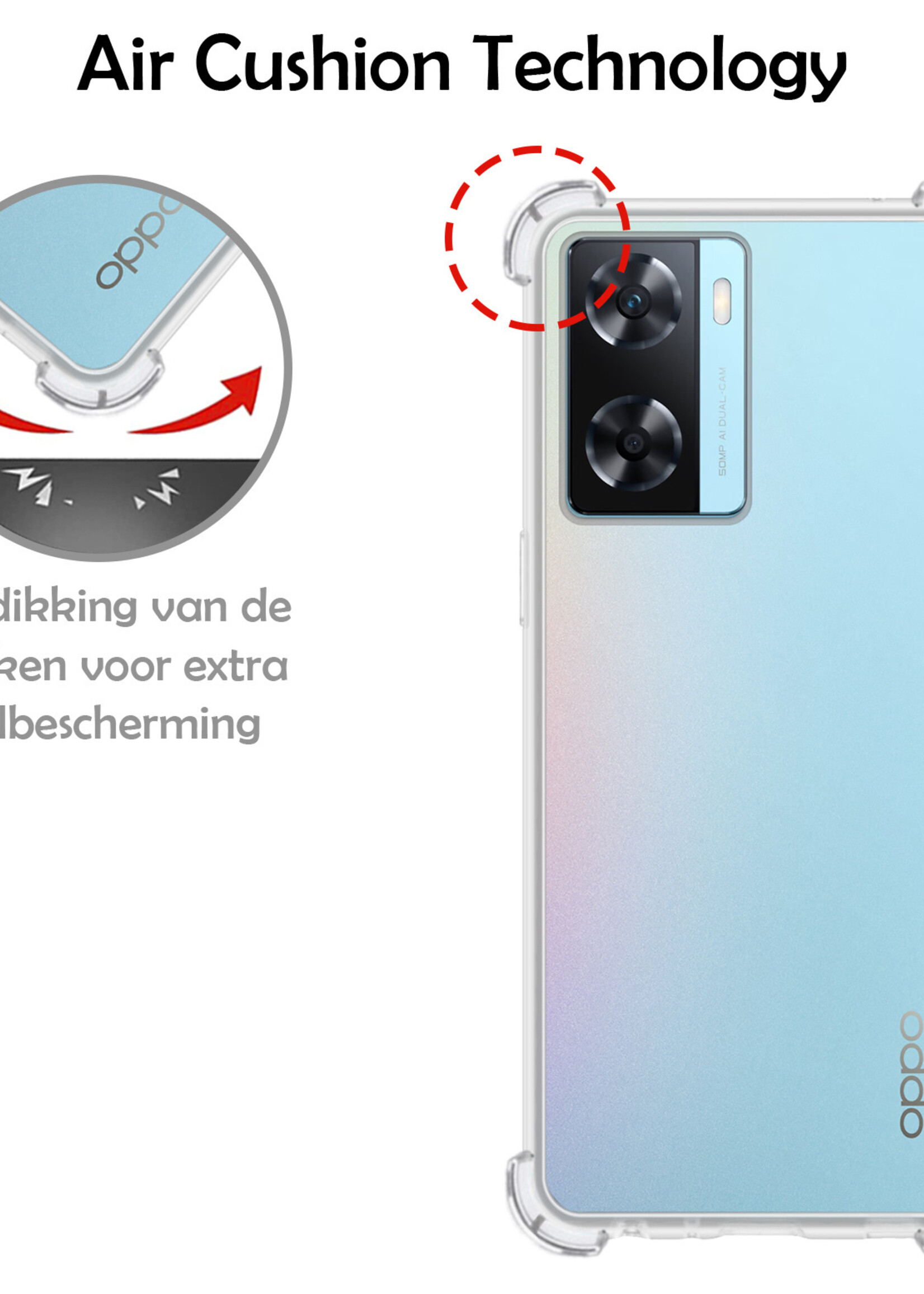 LUQ Hoesje Geschikt voor OPPO A57s Hoesje Shockproof Case Siliconen Met Screenprotector - Hoes Geschikt voor OPPO A57s Hoes Cover Siliconen - Transparant