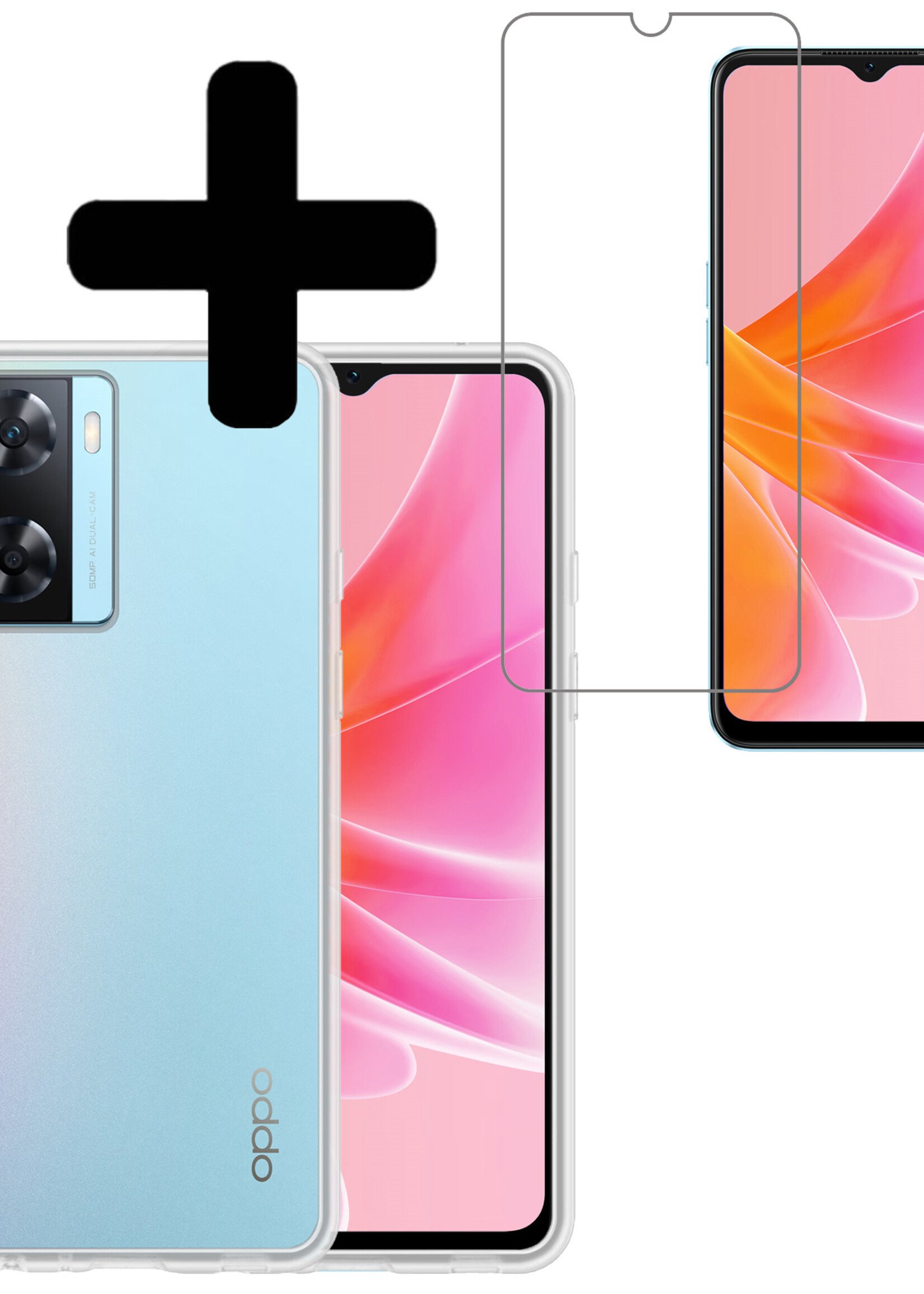 LUQ Hoesje Geschikt voor OPPO A57s Hoesje Siliconen Case Met Screenprotector - Hoes Geschikt voor OPPO A57s Hoes Siliconen - Transparant