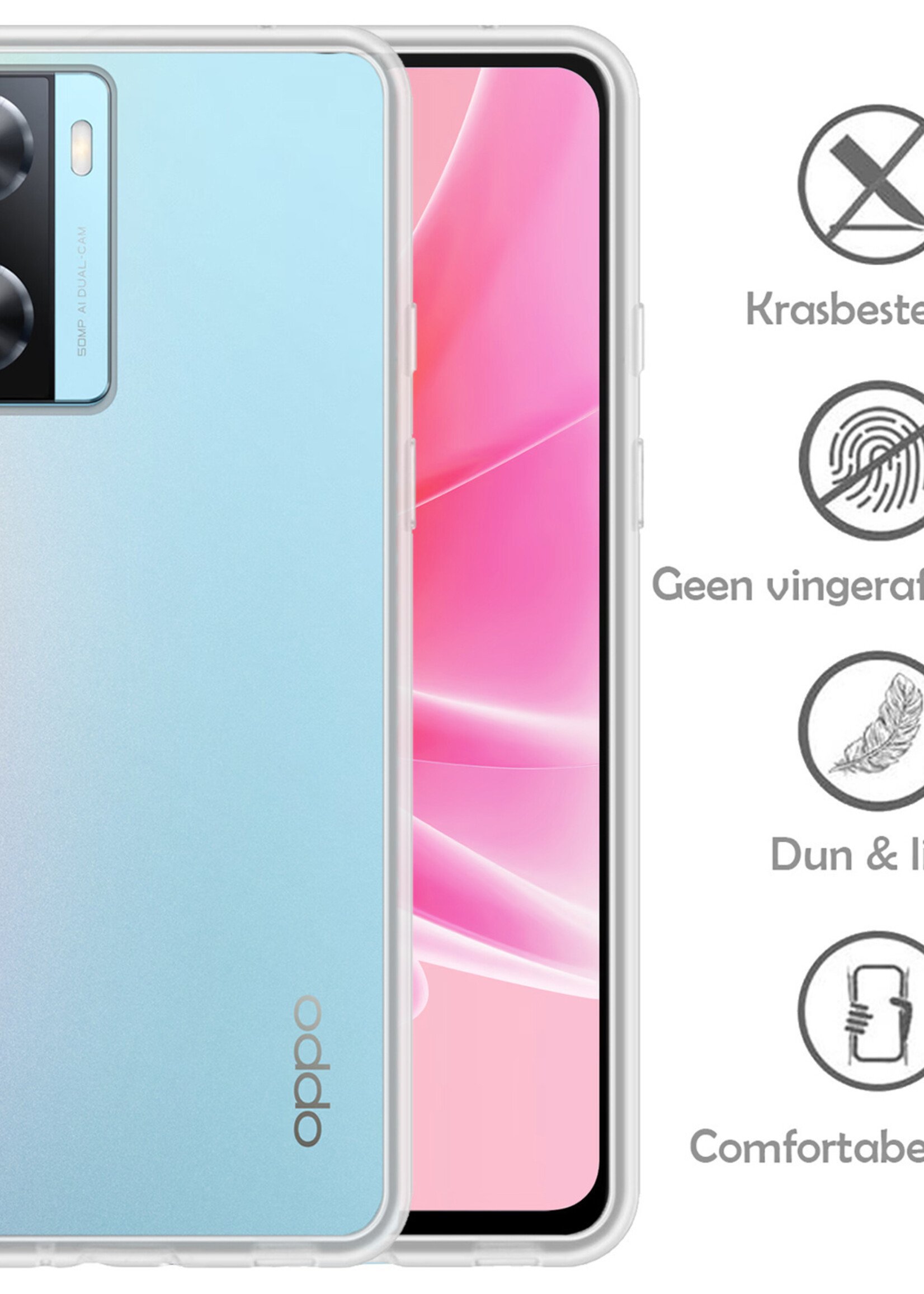 LUQ Hoesje Geschikt voor OPPO A57s Hoesje Siliconen Case Met Screenprotector - Hoes Geschikt voor OPPO A57s Hoes Siliconen - Transparant