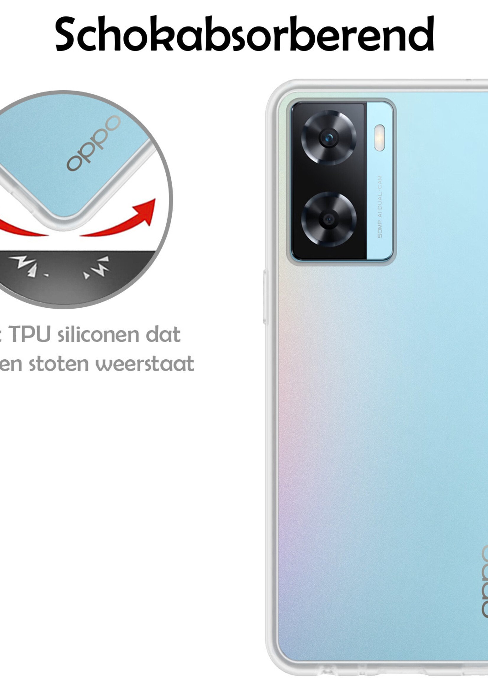 LUQ Hoesje Geschikt voor OPPO A57s Hoesje Siliconen Case Met Screenprotector - Hoes Geschikt voor OPPO A57s Hoes Siliconen - Transparant