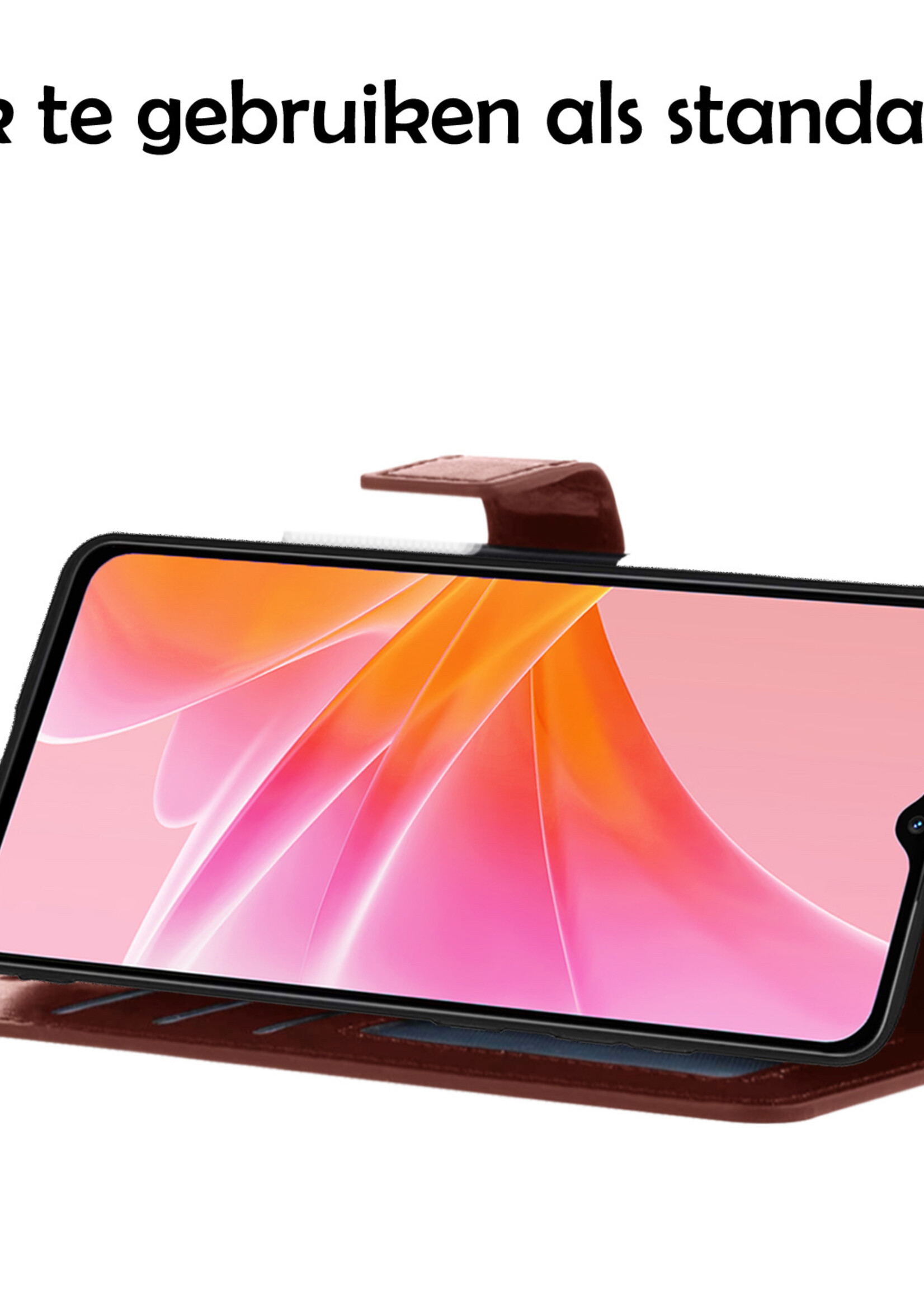 LUQ Hoesje Geschikt voor OPPO A17 Hoesje Book Case Hoes Wallet Cover - Hoes Geschikt voor OPPO A17 Hoesje Bookcase Hoes - Bruin