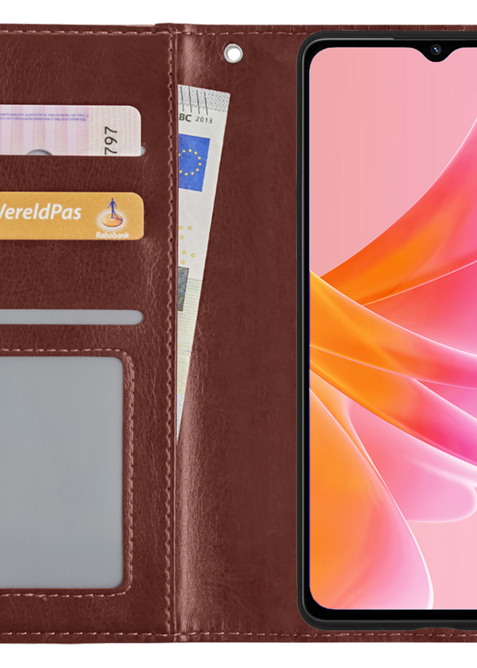 LUQ Hoesje Geschikt voor OPPO A17 Hoesje Book Case Hoes Wallet Cover - Hoes Geschikt voor OPPO A17 Hoesje Bookcase Hoes - Bruin