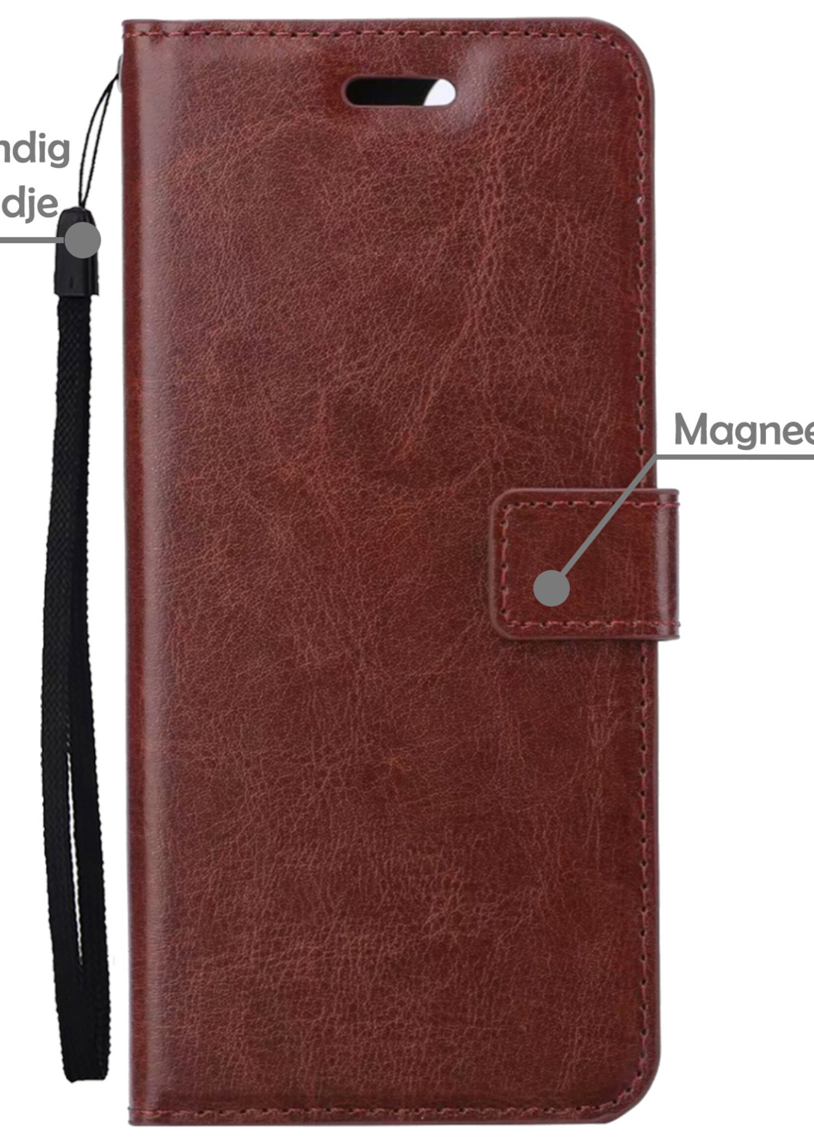 LUQ Hoesje Geschikt voor OPPO A17 Hoesje Book Case Hoes Wallet Cover Met Screenprotector - Hoes Geschikt voor OPPO A17 Hoesje Bookcase Hoes - Bruin