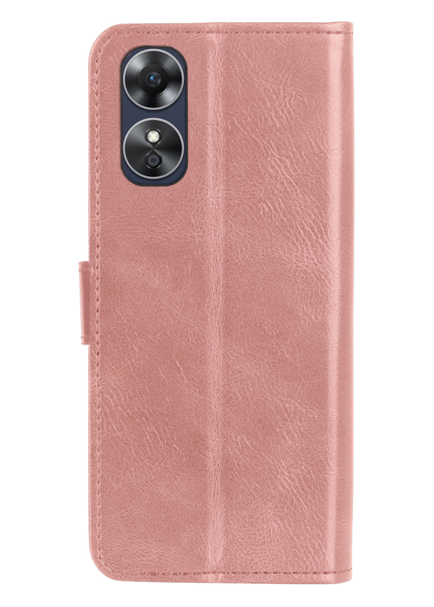 LUQ Hoesje Geschikt voor OPPO A17 Hoesje Book Case Hoes Wallet Cover Met Screenprotector - Hoes Geschikt voor OPPO A17 Hoesje Bookcase Hoes - Rosé goud