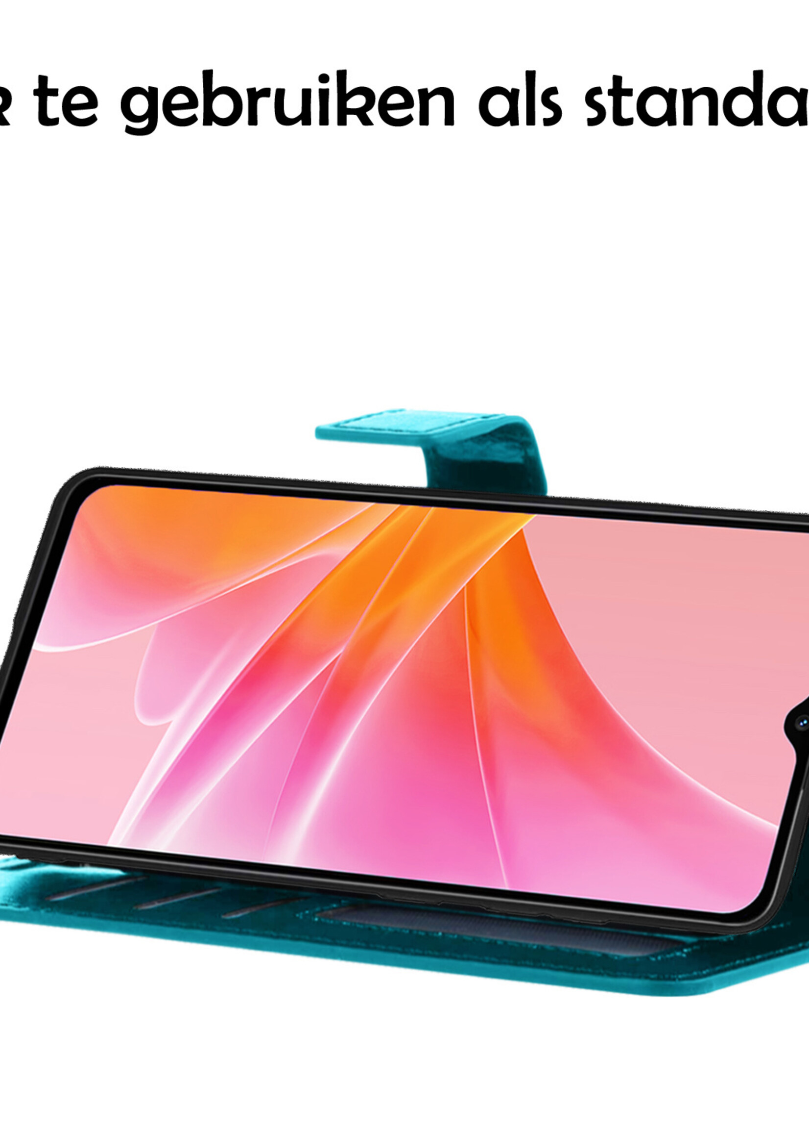 LUQ Hoesje Geschikt voor OPPO A17 Hoesje Book Case Hoes Wallet Cover Met Screenprotector - Hoes Geschikt voor OPPO A17 Hoesje Bookcase Hoes - Turquoise
