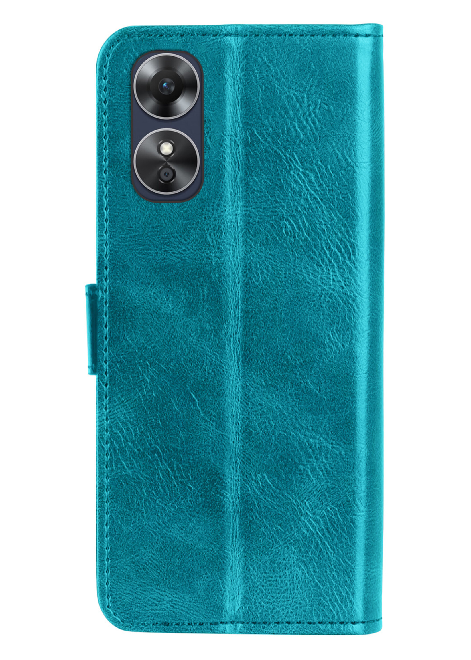 LUQ Hoesje Geschikt voor OPPO A17 Hoesje Book Case Hoes Wallet Cover Met Screenprotector - Hoes Geschikt voor OPPO A17 Hoesje Bookcase Hoes - Turquoise