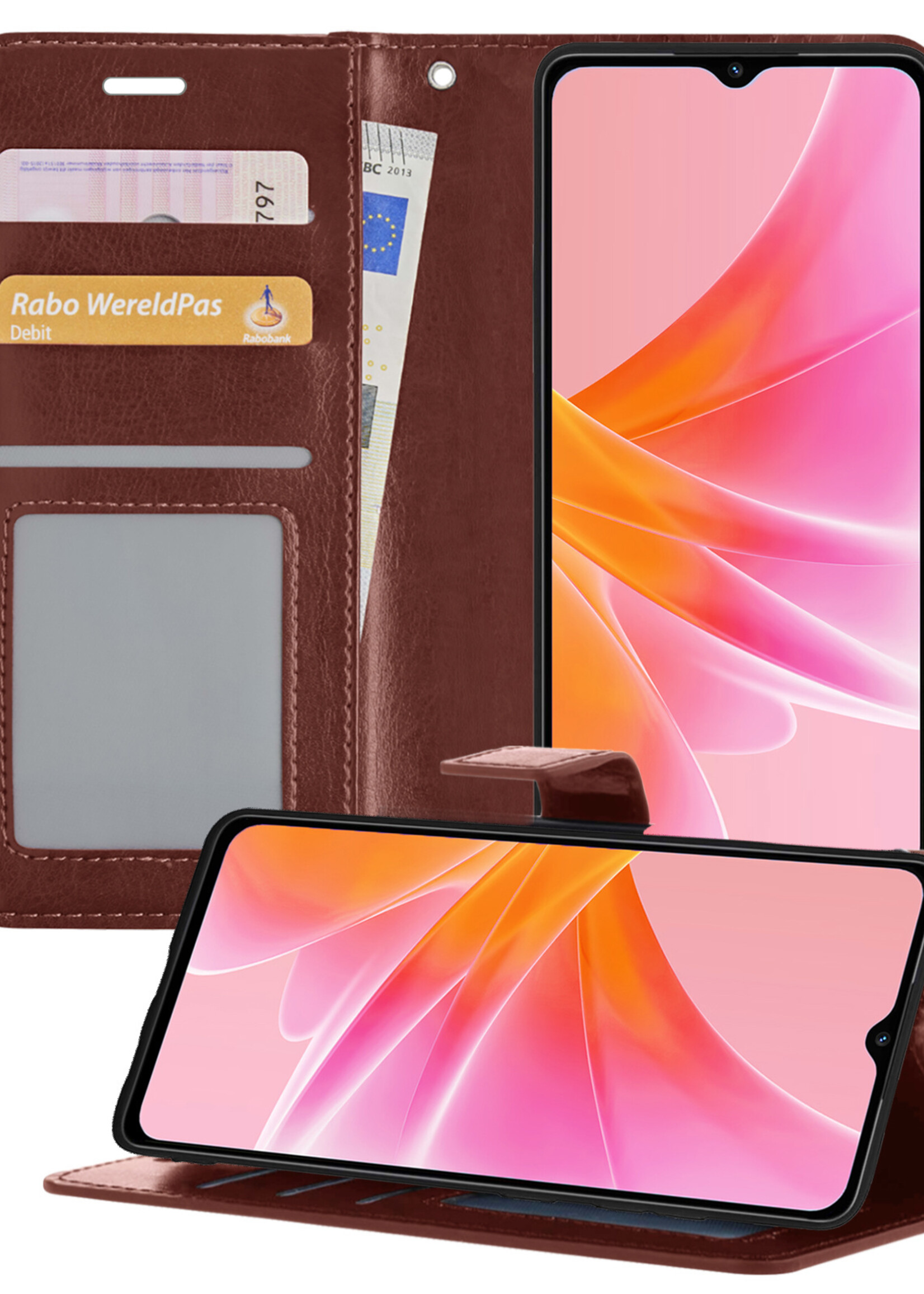 LUQ Hoesje Geschikt voor OPPO A17 Hoesje Book Case Hoes Wallet Cover - Hoes Geschikt voor OPPO A17 Hoesje Bookcase Hoes - Bruin
