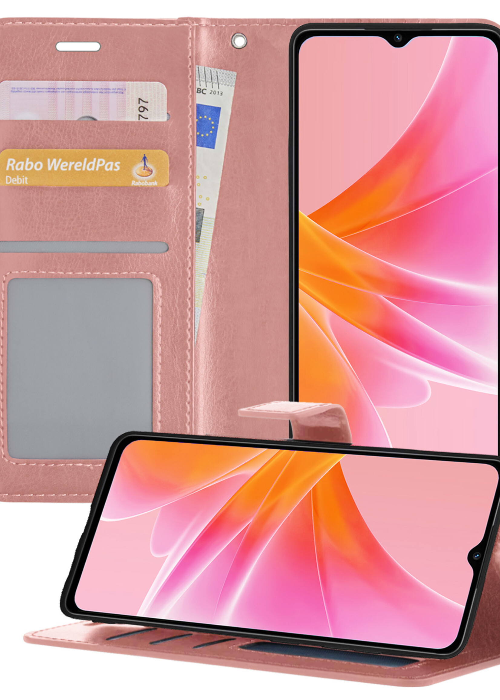 LUQ Hoesje Geschikt voor OPPO A17 Hoesje Book Case Hoes Wallet Cover - Hoes Geschikt voor OPPO A17 Hoesje Bookcase Hoes - Rosé goud