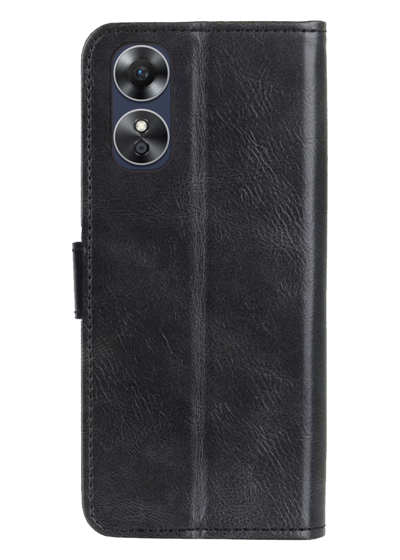 LUQ Hoesje Geschikt voor OPPO A17 Hoesje Book Case Hoes Wallet Cover Met Screenprotector - Hoes Geschikt voor OPPO A17 Hoesje Bookcase Hoes - Zwart