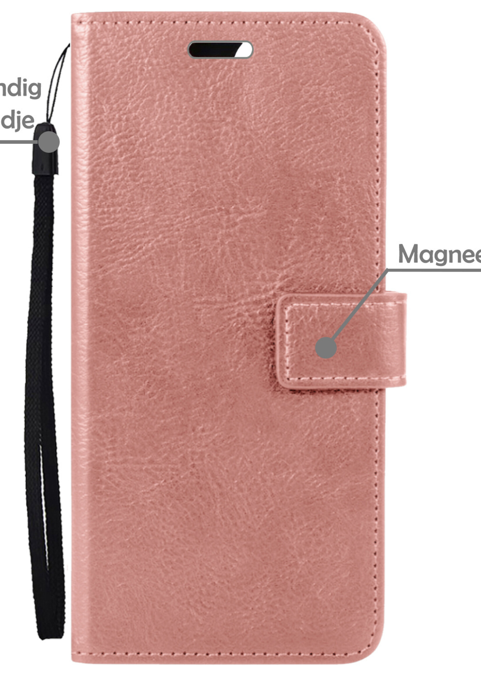 LUQ Hoesje Geschikt voor OPPO A17 Hoesje Book Case Hoes Wallet Cover Met 2x Screenprotector - Hoes Geschikt voor OPPO A17 Hoesje Bookcase Hoes - Rosé goud