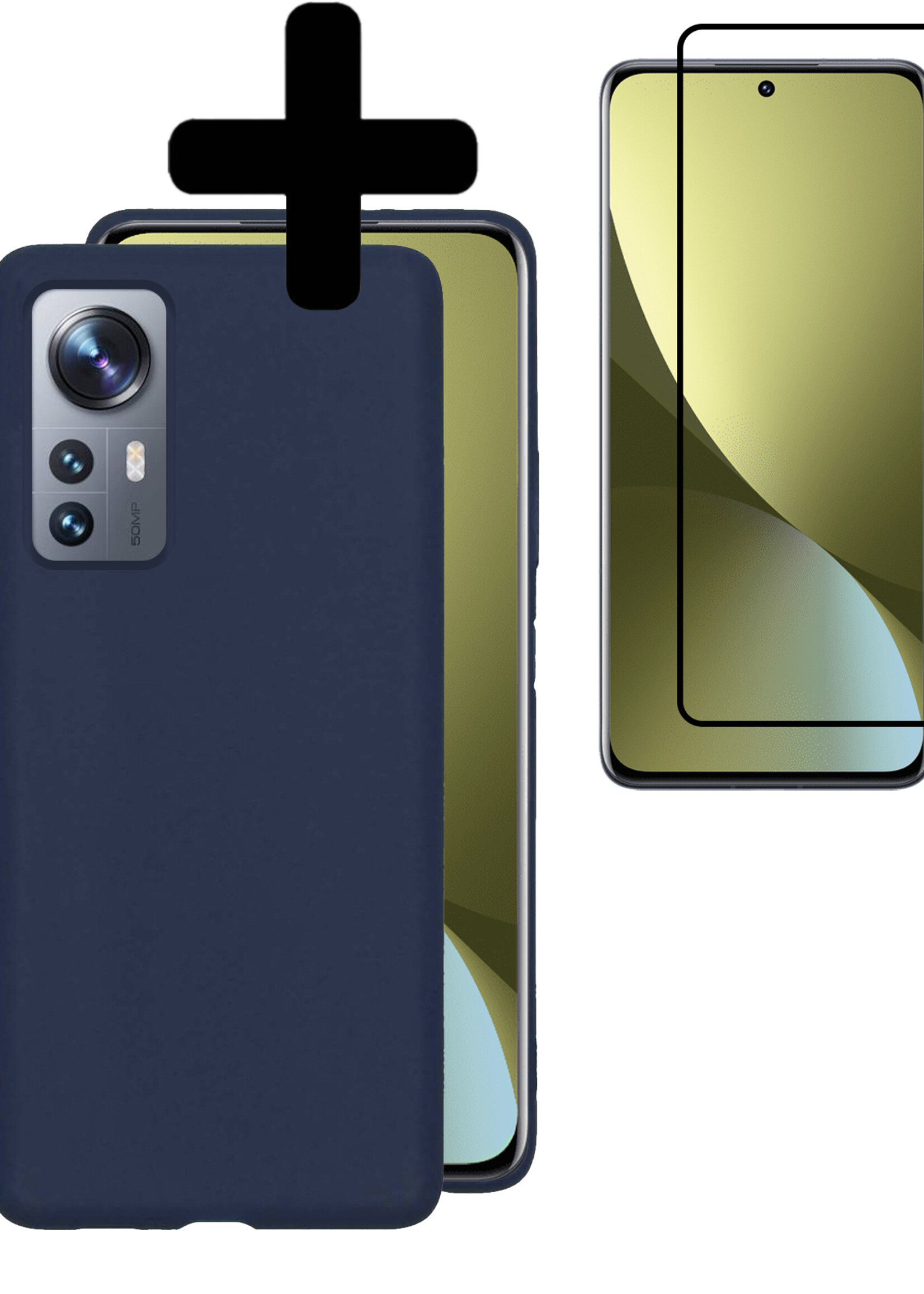 LUQ Hoesje Geschikt voor Xiaomi 12 Hoesje Siliconen Case Met Screenprotector - Hoes Geschikt voor Xiaomi 12 Hoes Siliconen - Donkerblauw