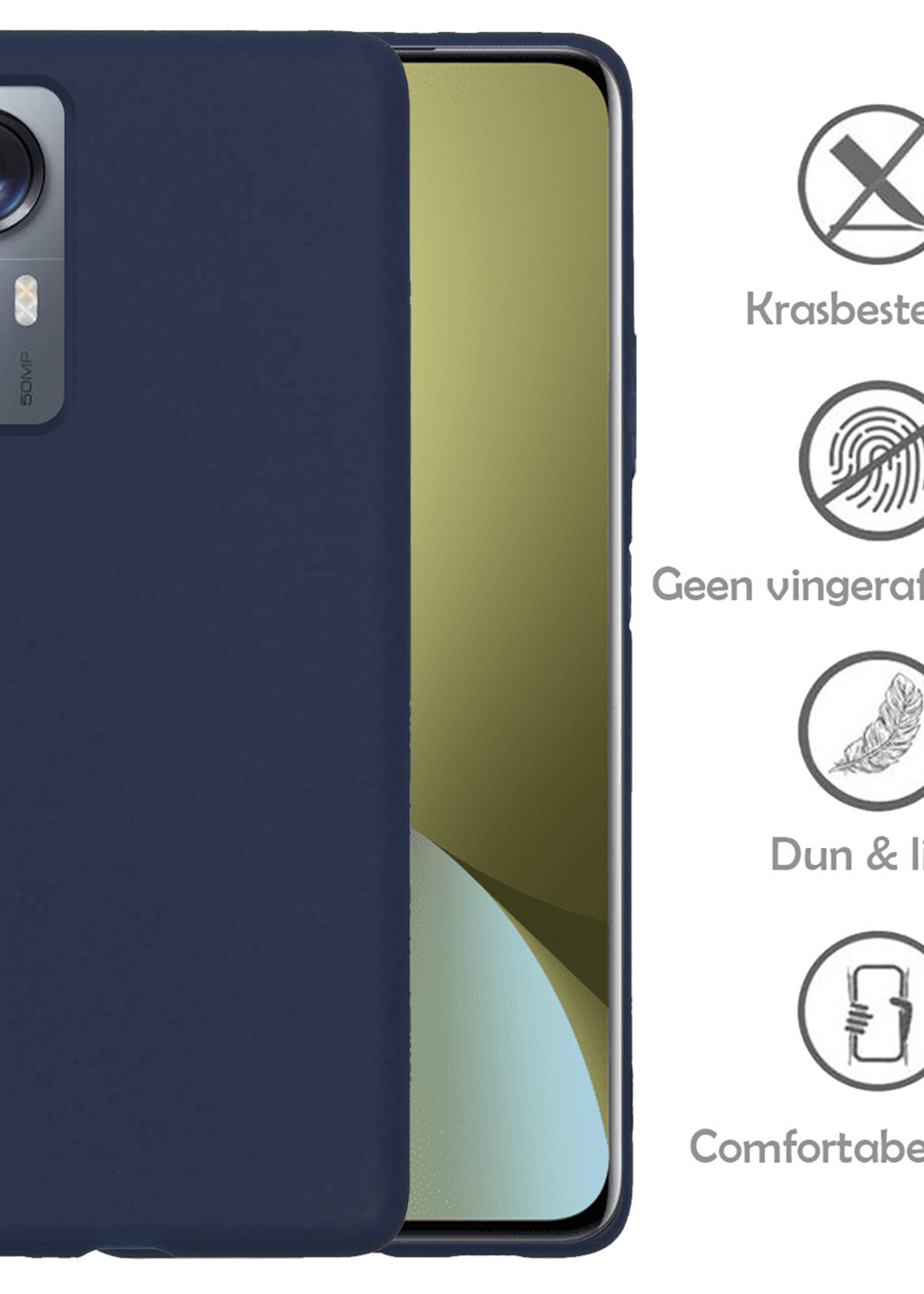 LUQ Hoesje Geschikt voor Xiaomi 12 Hoesje Siliconen Case Met Screenprotector - Hoes Geschikt voor Xiaomi 12 Hoes Siliconen - Donkerblauw