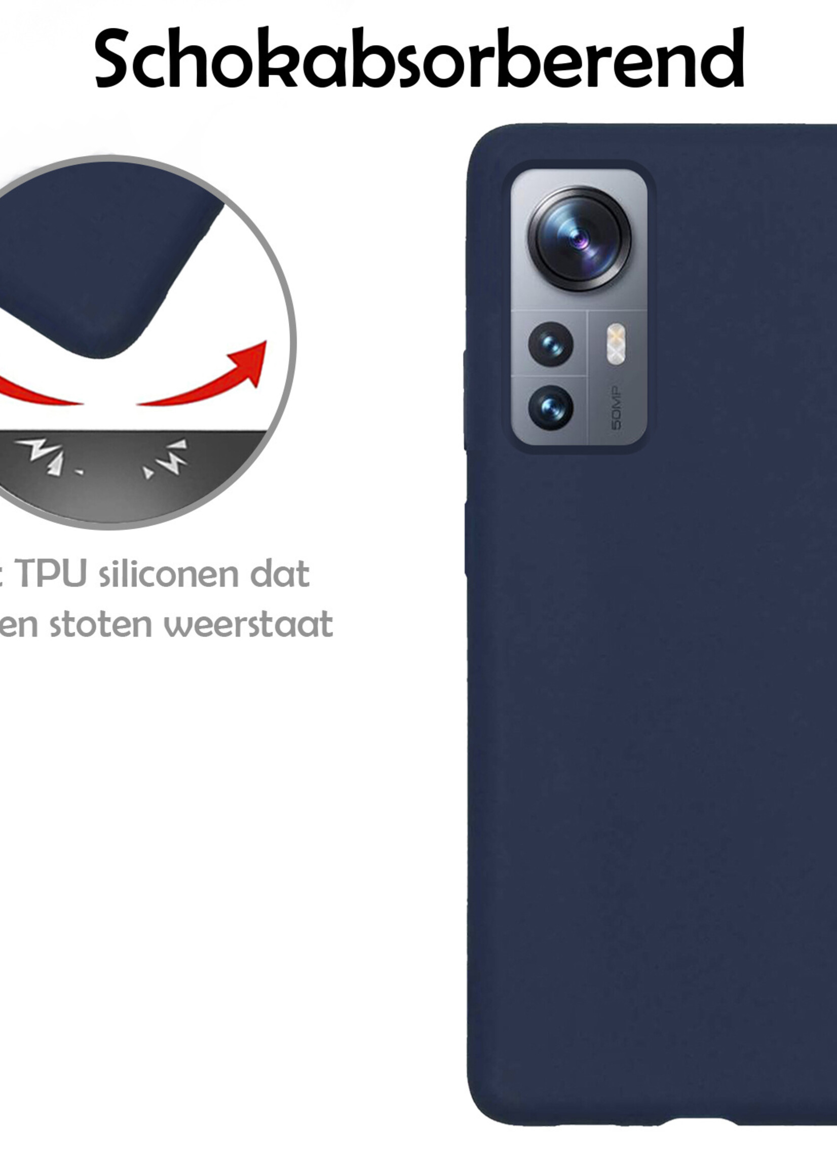 LUQ Hoesje Geschikt voor Xiaomi 12 Hoesje Siliconen Case Met Screenprotector - Hoes Geschikt voor Xiaomi 12 Hoes Siliconen - Donkerblauw