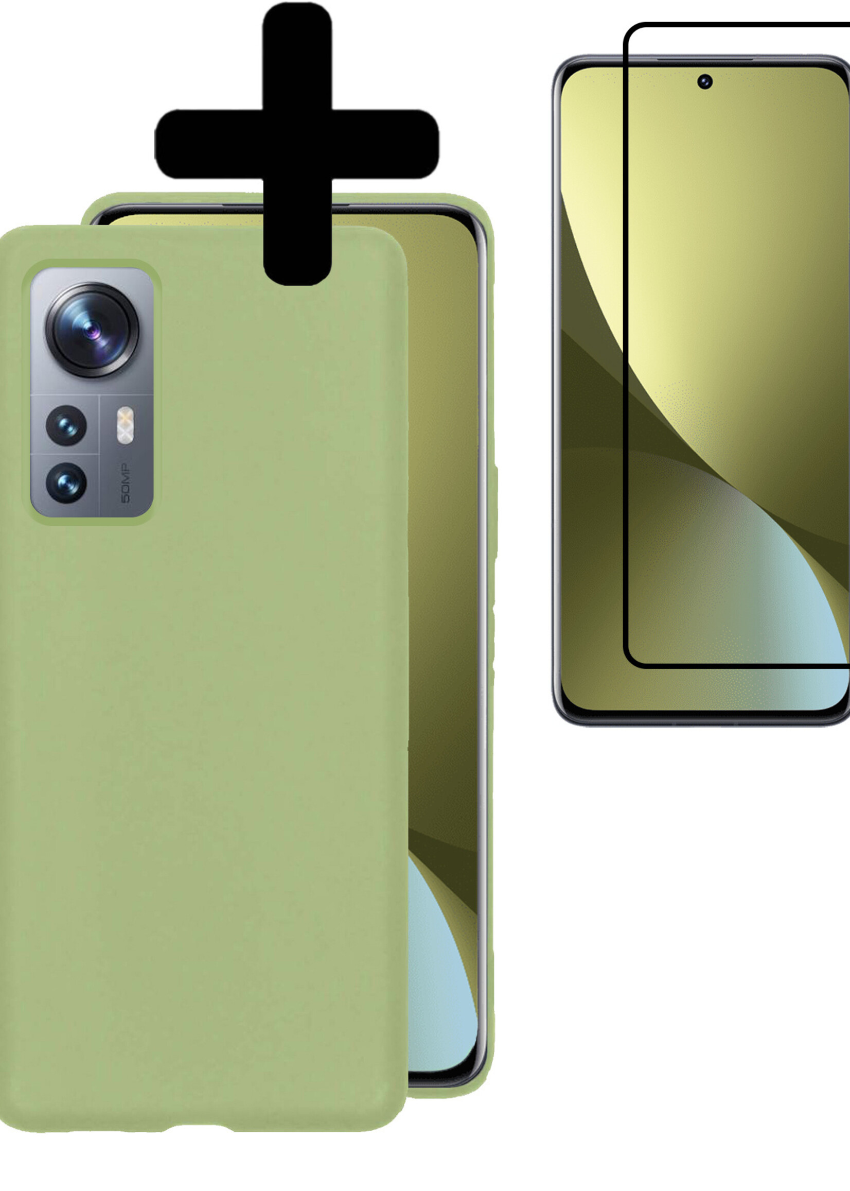 LUQ Hoesje Geschikt voor Xiaomi 12 Hoesje Siliconen Case Met Screenprotector - Hoes Geschikt voor Xiaomi 12 Hoes Siliconen - Groen