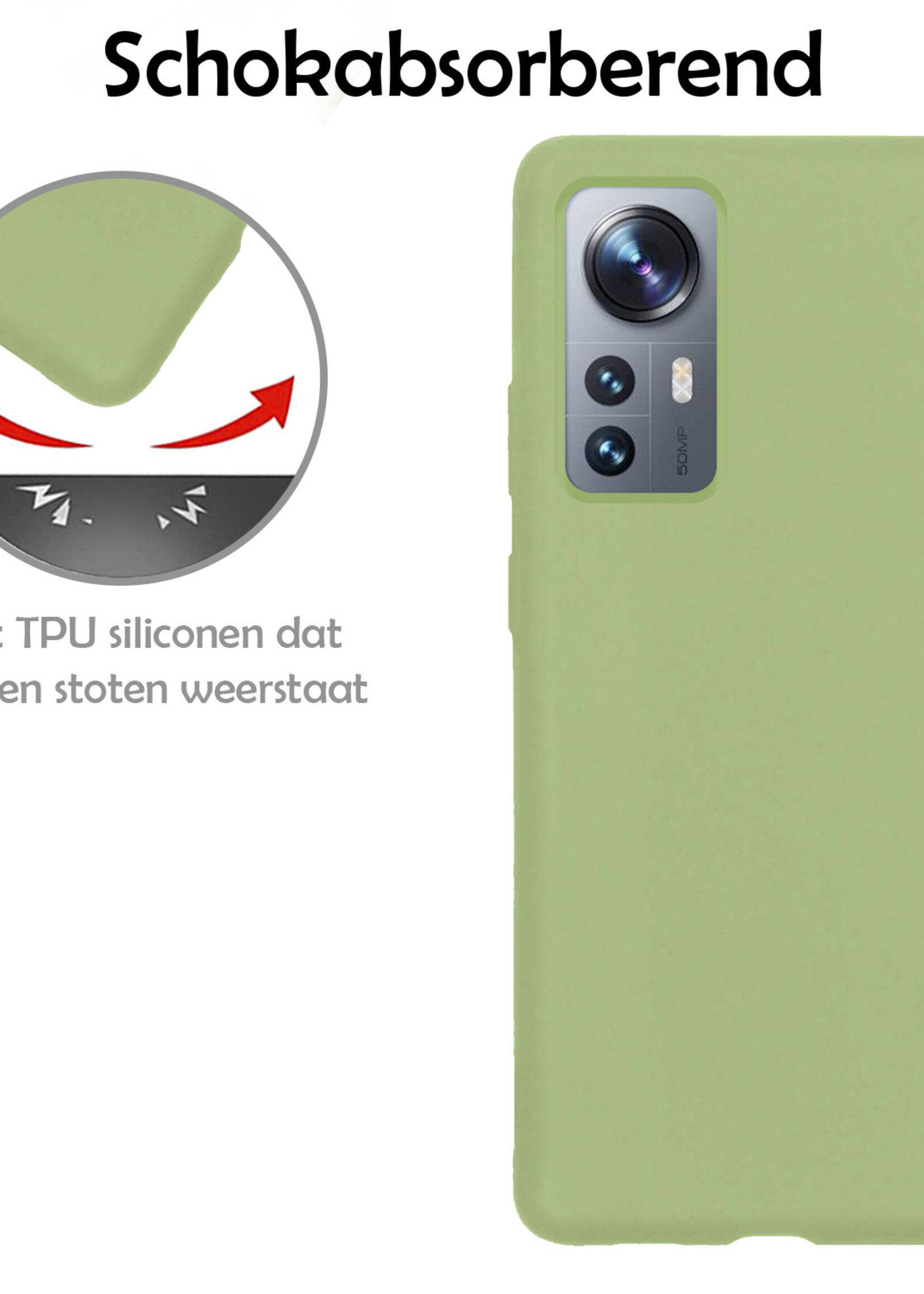 LUQ Hoesje Geschikt voor Xiaomi 12 Hoesje Siliconen Case Met Screenprotector - Hoes Geschikt voor Xiaomi 12 Hoes Siliconen - Groen