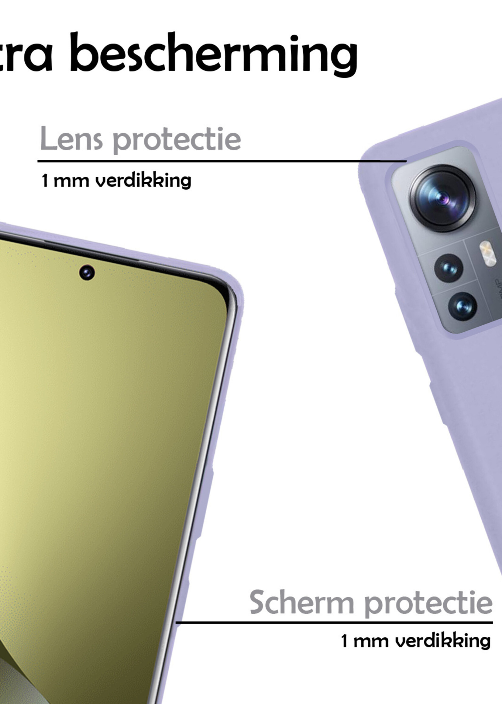 LUQ Hoesje Geschikt voor Xiaomi 12 Hoesje Siliconen Case Met Screenprotector - Hoes Geschikt voor Xiaomi 12 Hoes Siliconen - Lila