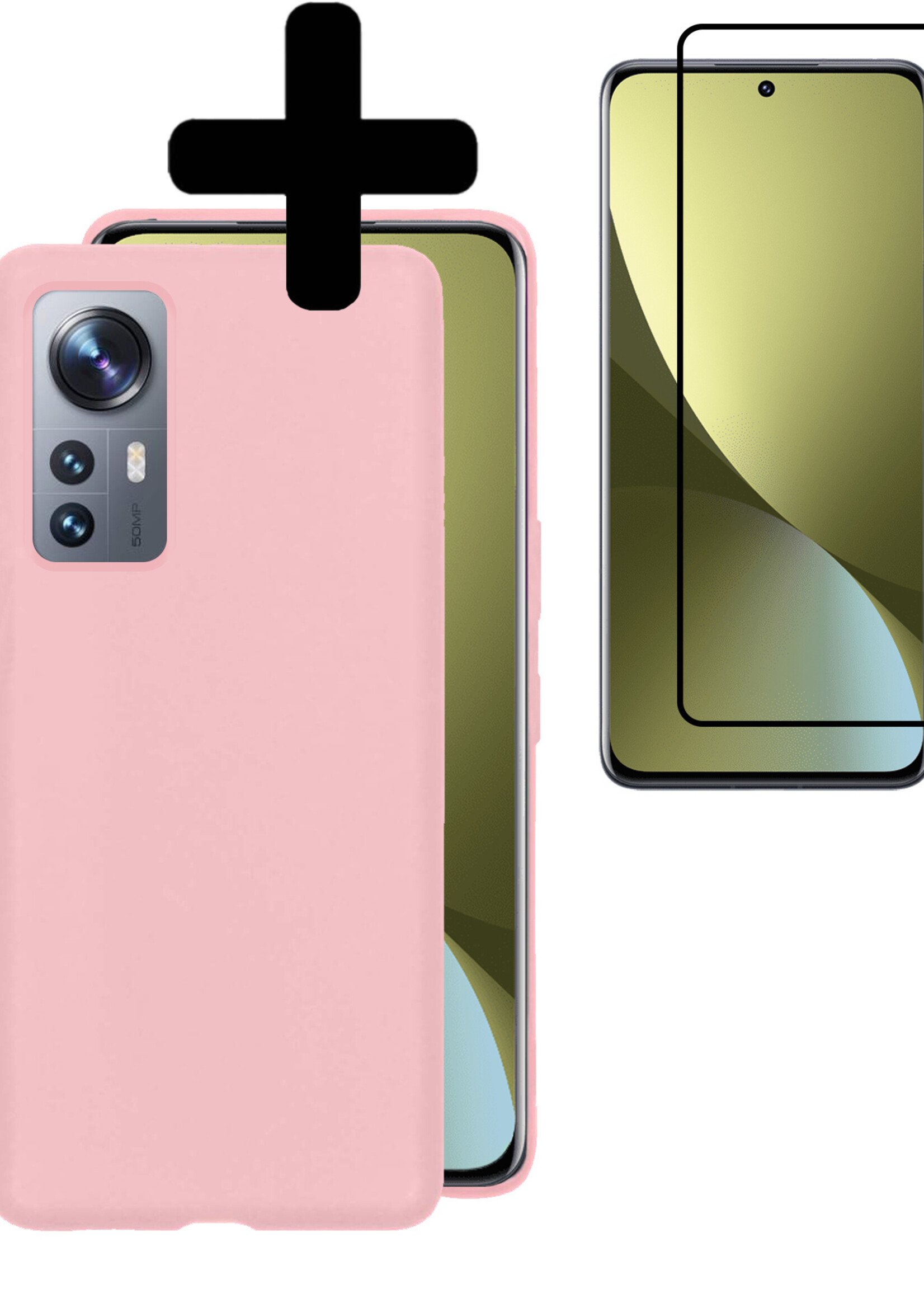 LUQ Hoesje Geschikt voor Xiaomi 12 Hoesje Siliconen Case Met Screenprotector - Hoes Geschikt voor Xiaomi 12 Hoes Siliconen - Roze