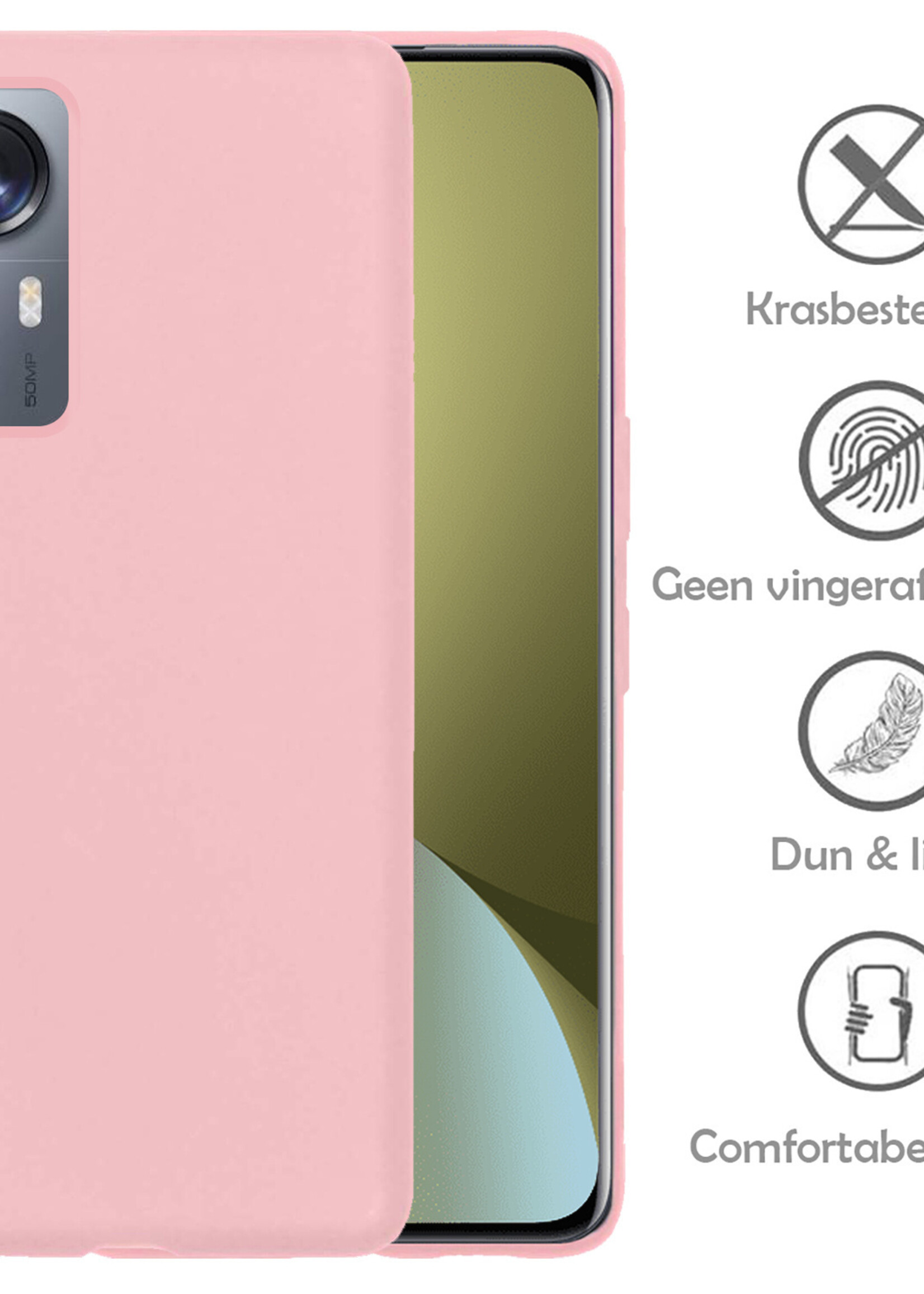 LUQ Hoesje Geschikt voor Xiaomi 12 Hoesje Siliconen Case Met Screenprotector - Hoes Geschikt voor Xiaomi 12 Hoes Siliconen - Roze