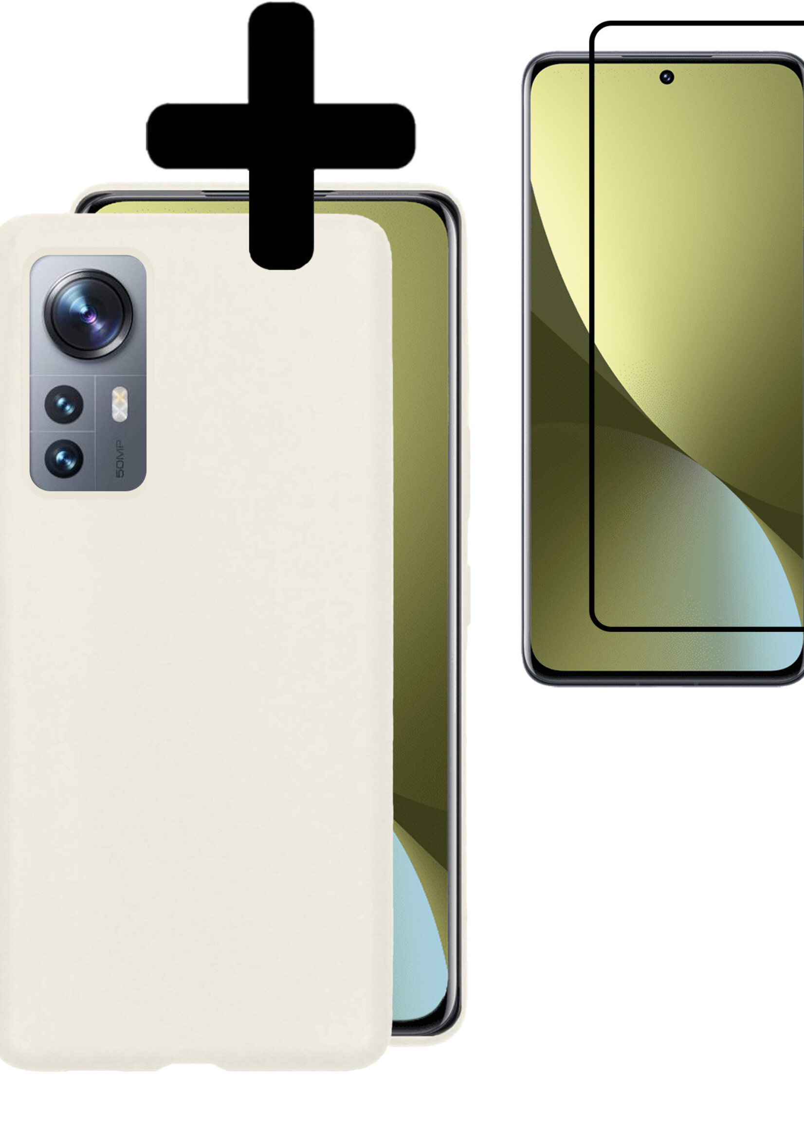 LUQ Hoesje Geschikt voor Xiaomi 12 Hoesje Siliconen Case Met Screenprotector - Hoes Geschikt voor Xiaomi 12 Hoes Siliconen - Wit