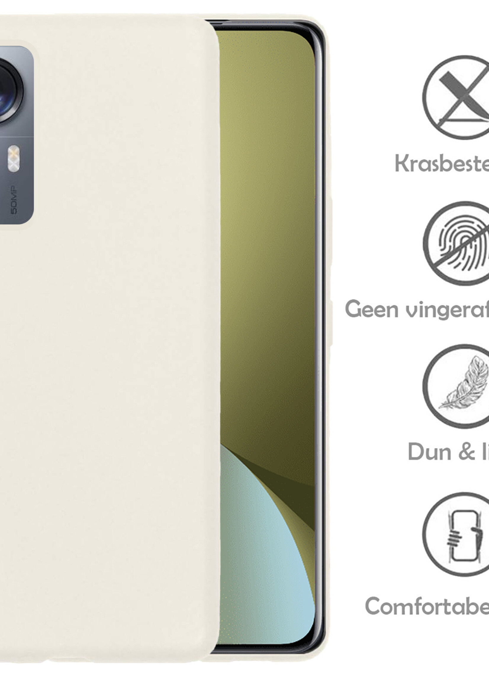 LUQ Hoesje Geschikt voor Xiaomi 12 Hoesje Siliconen Case Met Screenprotector - Hoes Geschikt voor Xiaomi 12 Hoes Siliconen - Wit