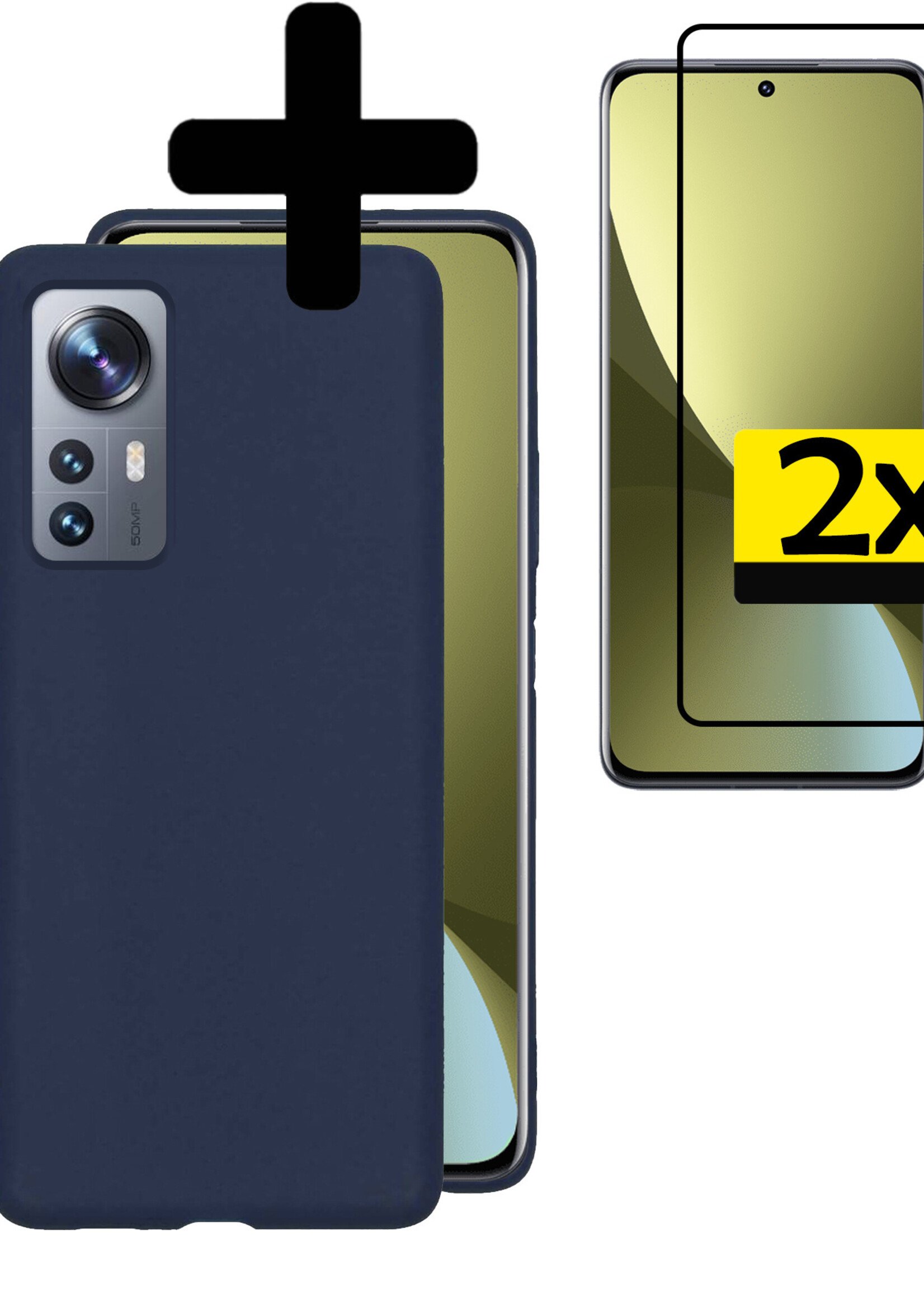 LUQ Hoesje Geschikt voor Xiaomi 12 Hoesje Siliconen Case Met 2x Screenprotector - Hoes Geschikt voor Xiaomi 12 Hoes Siliconen - Donkerblauw