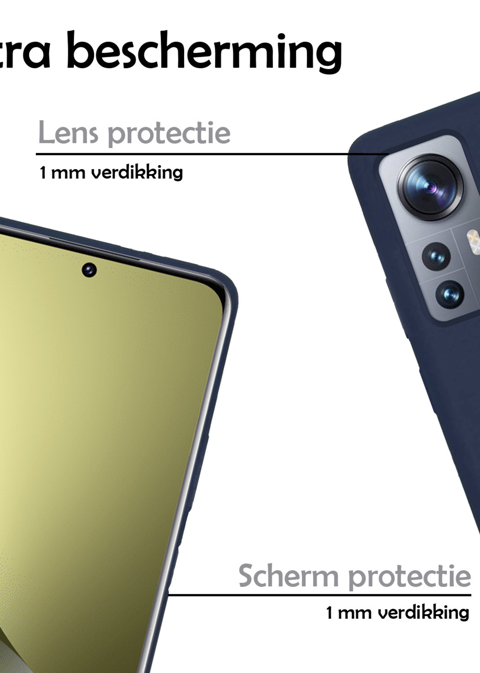 LUQ Hoesje Geschikt voor Xiaomi 12 Hoesje Siliconen Case Met 2x Screenprotector - Hoes Geschikt voor Xiaomi 12 Hoes Siliconen - Donkerblauw