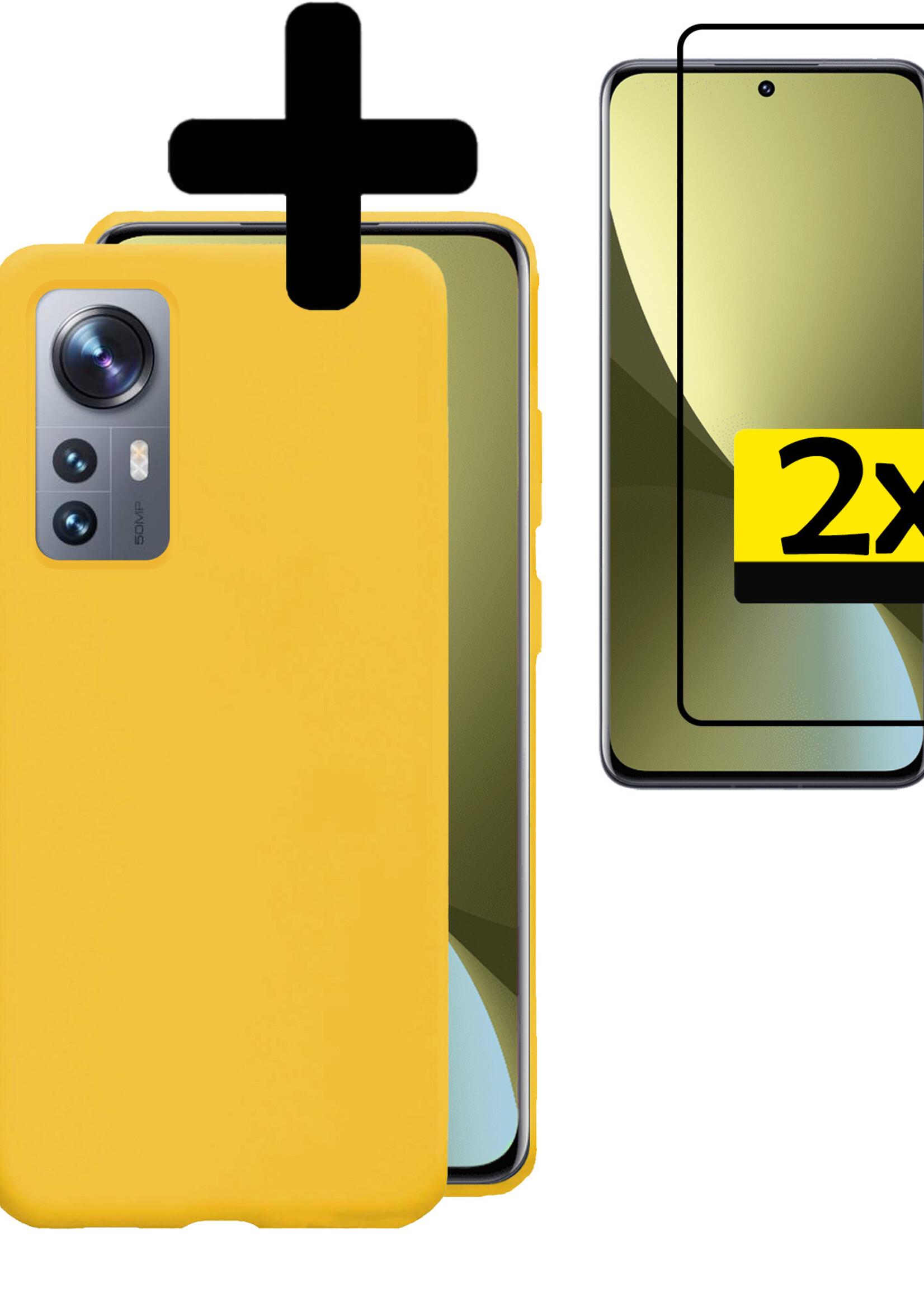 LUQ Hoesje Geschikt voor Xiaomi 12 Hoesje Siliconen Case Met 2x Screenprotector - Hoes Geschikt voor Xiaomi 12 Hoes Siliconen - Geel
