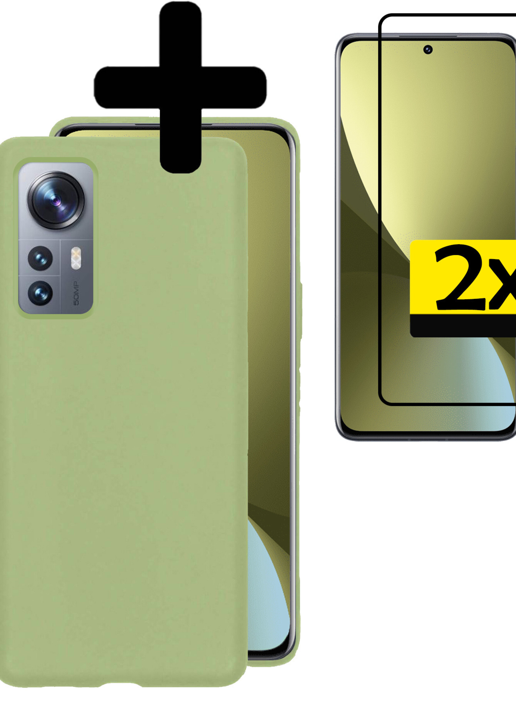 LUQ Hoesje Geschikt voor Xiaomi 12 Hoesje Siliconen Case Met 2x Screenprotector - Hoes Geschikt voor Xiaomi 12 Hoes Siliconen - Groen