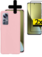 LUQ LUQ Xiaomi 12 Hoesje Siliconen Met 2x Screenprotector - Lichtroze