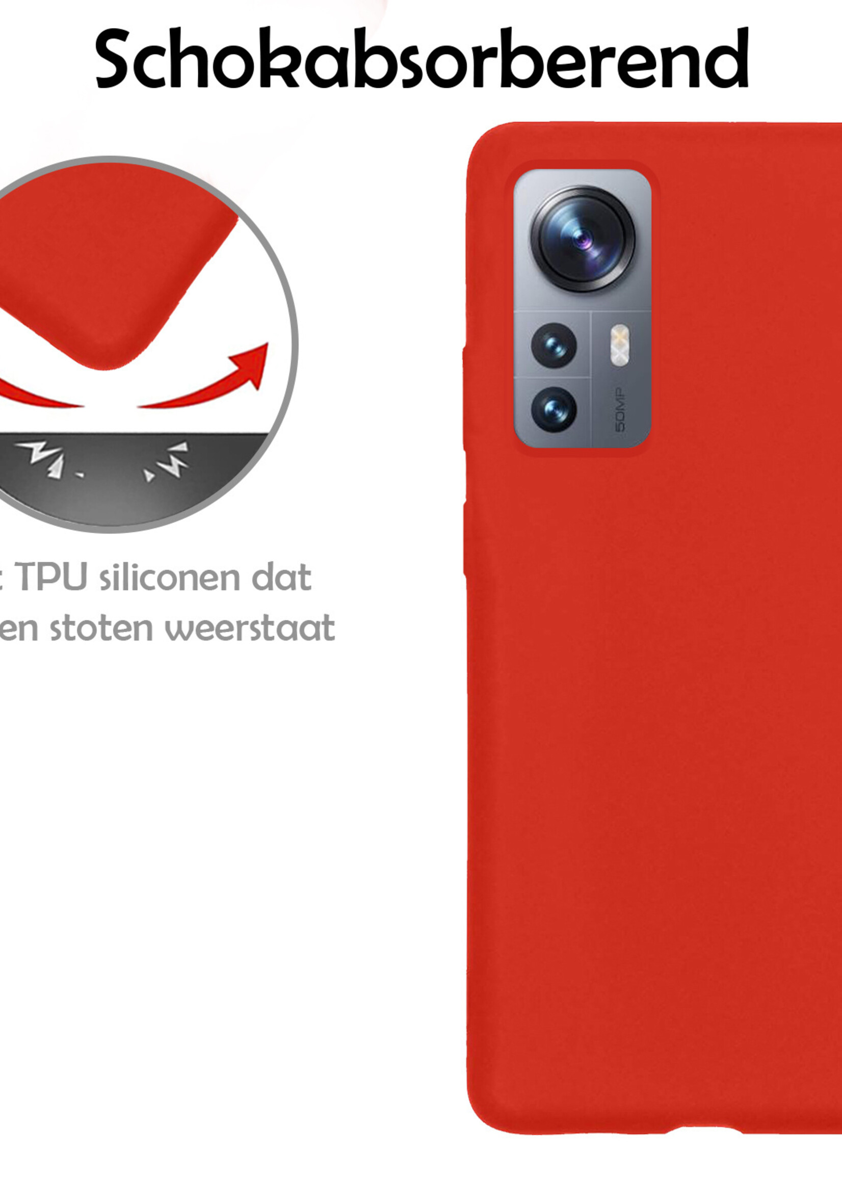 LUQ Hoesje Geschikt voor Xiaomi 12 Hoesje Siliconen Case Met 2x Screenprotector - Hoes Geschikt voor Xiaomi 12 Hoes Siliconen - Rood