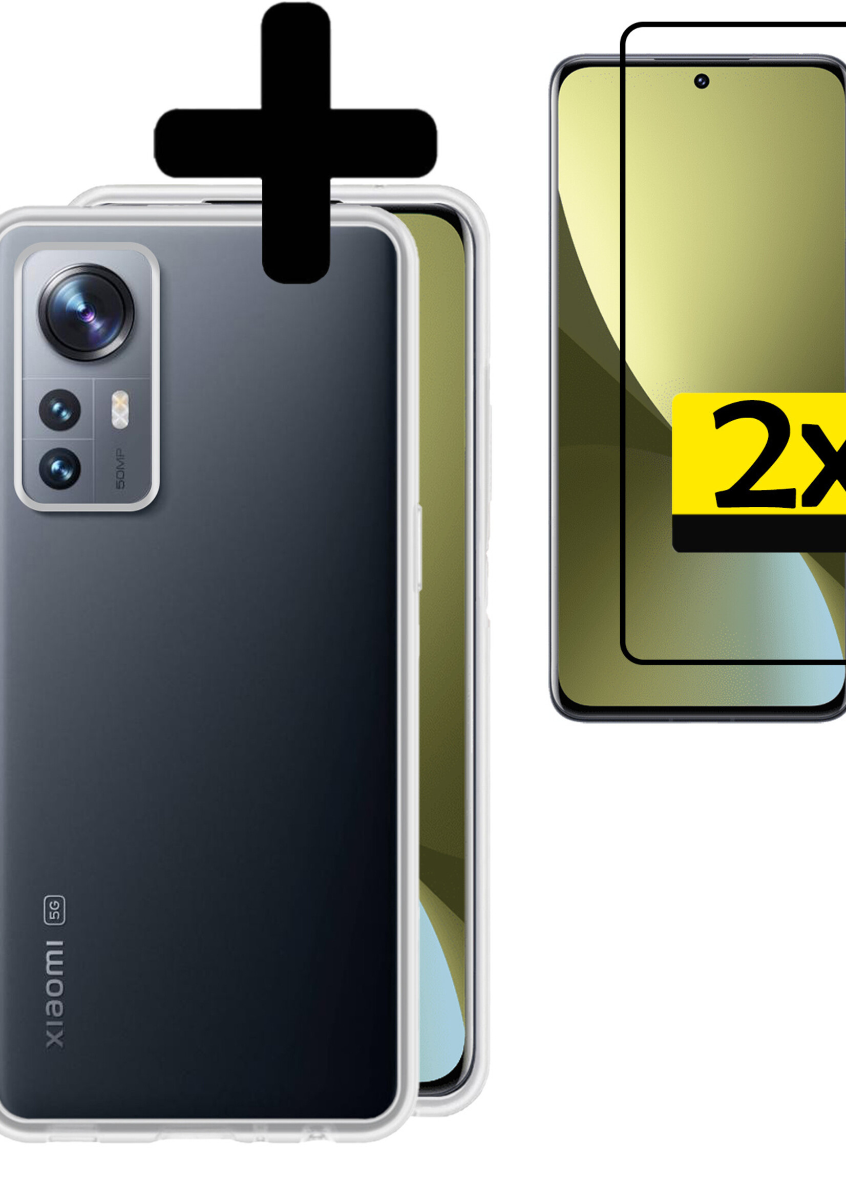 LUQ Hoesje Geschikt voor Xiaomi 12 Hoesje Siliconen Case Met 2x Screenprotector - Hoes Geschikt voor Xiaomi 12 Hoes Siliconen - Transparant