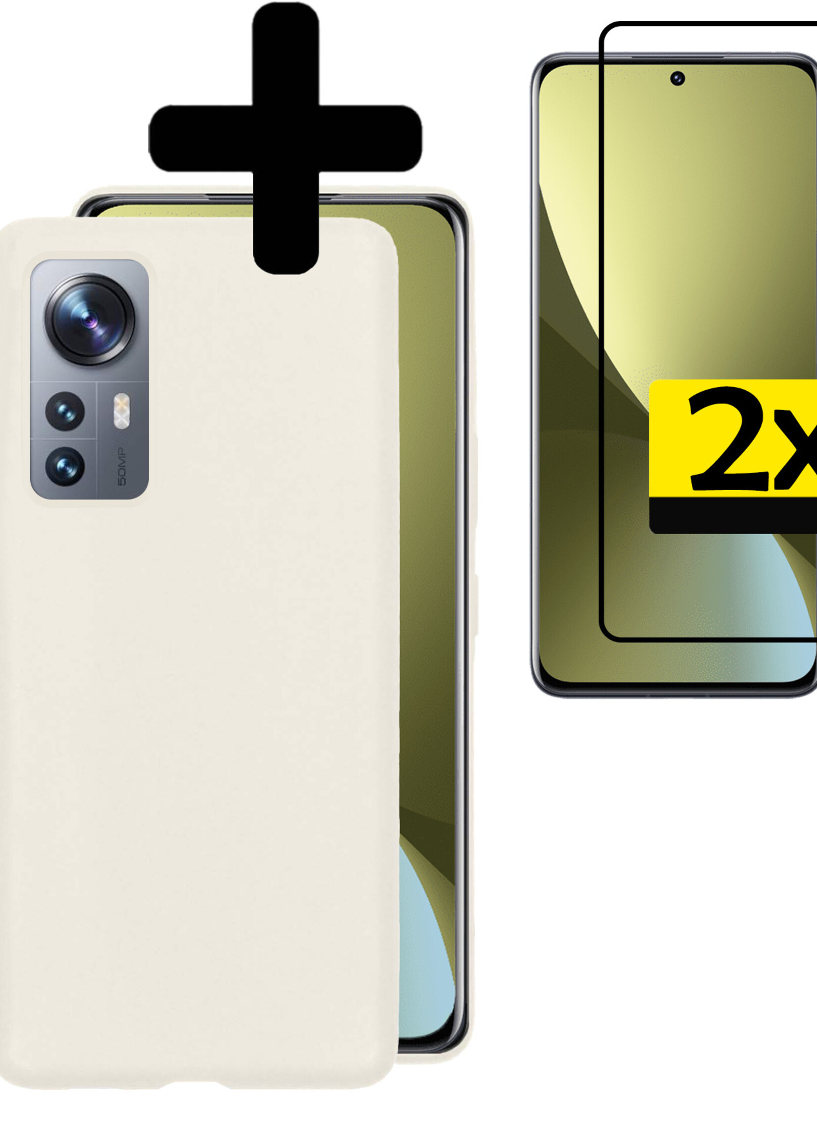 LUQ Hoesje Geschikt voor Xiaomi 12 Hoesje Siliconen Case Met 2x Screenprotector - Hoes Geschikt voor Xiaomi 12 Hoes Siliconen - Wit