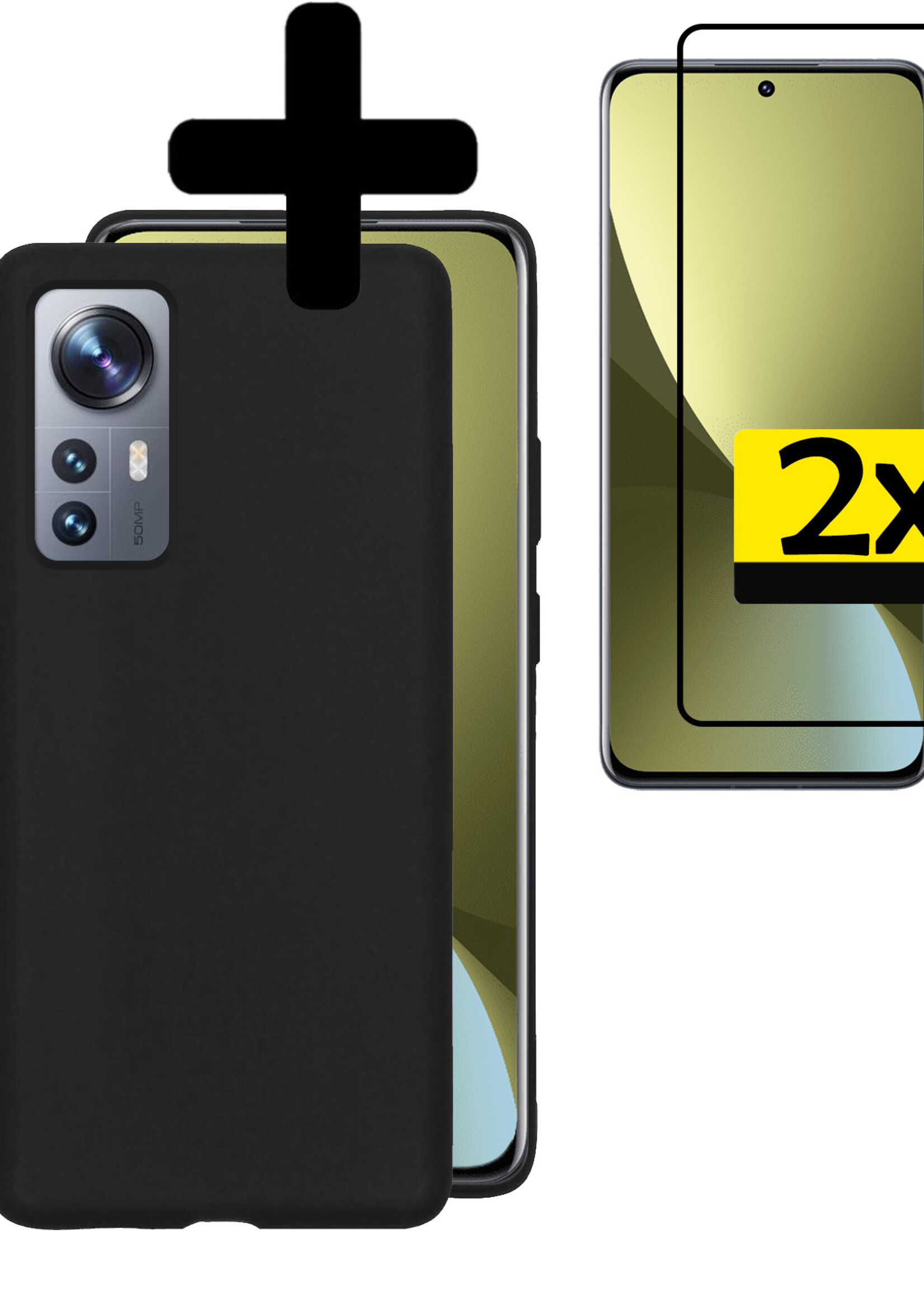 LUQ Hoesje Geschikt voor Xiaomi 12 Hoesje Siliconen Case Met 2x Screenprotector - Hoes Geschikt voor Xiaomi 12 Hoes Siliconen - Zwart