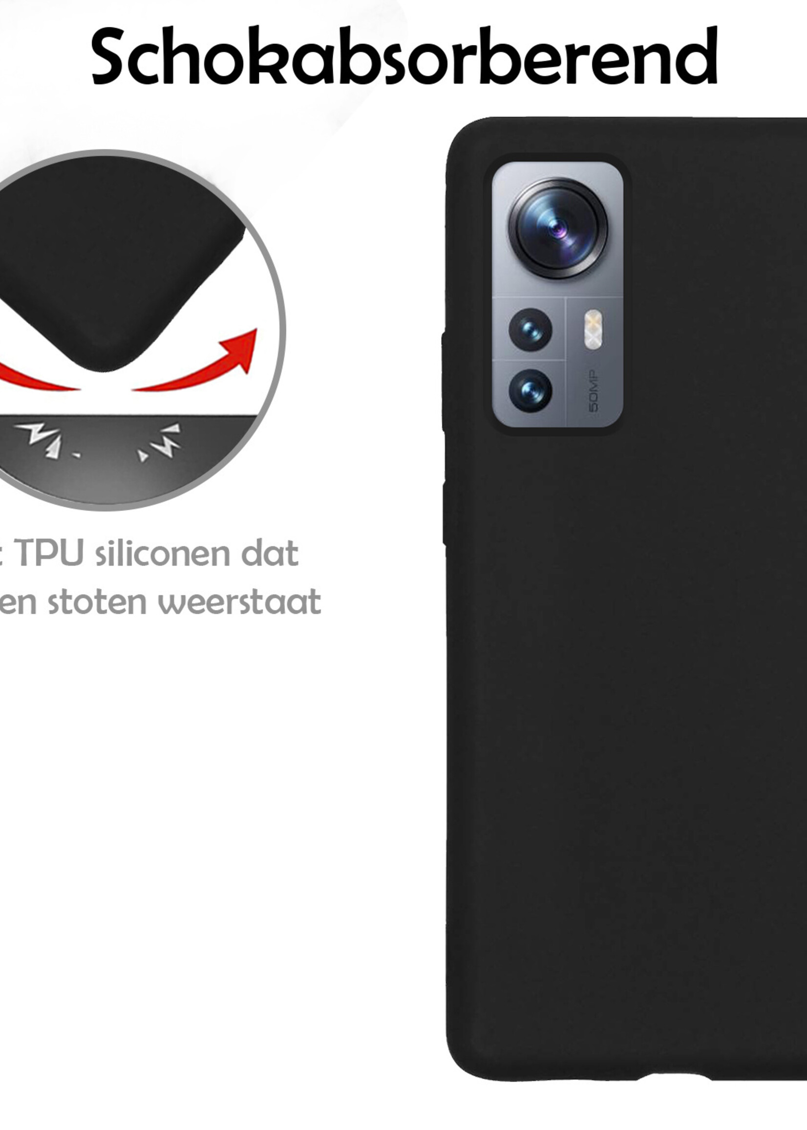LUQ Hoesje Geschikt voor Xiaomi 12 Hoesje Siliconen Case Met 2x Screenprotector - Hoes Geschikt voor Xiaomi 12 Hoes Siliconen - Zwart