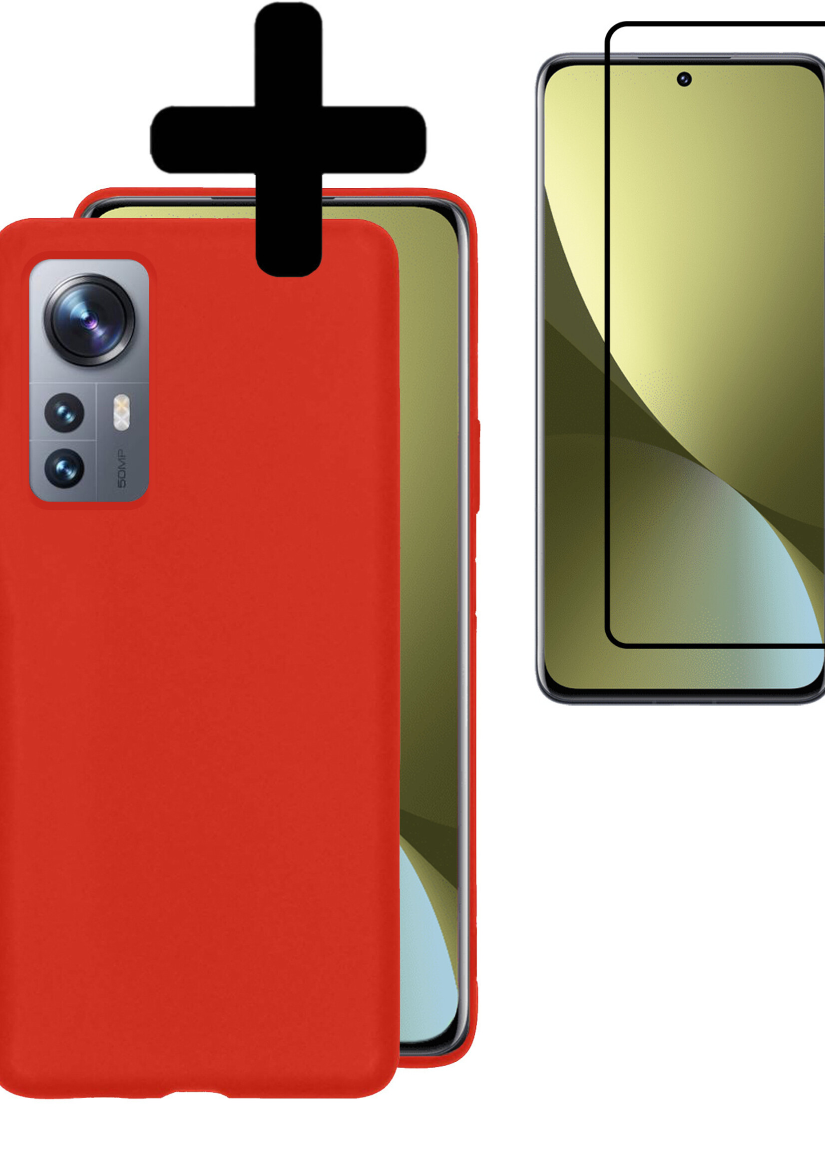LUQ Hoesje Geschikt voor Xiaomi 12X Hoesje Siliconen Case Met Screenprotector - Hoes Geschikt voor Xiaomi 12X Hoes Siliconen - Rood
