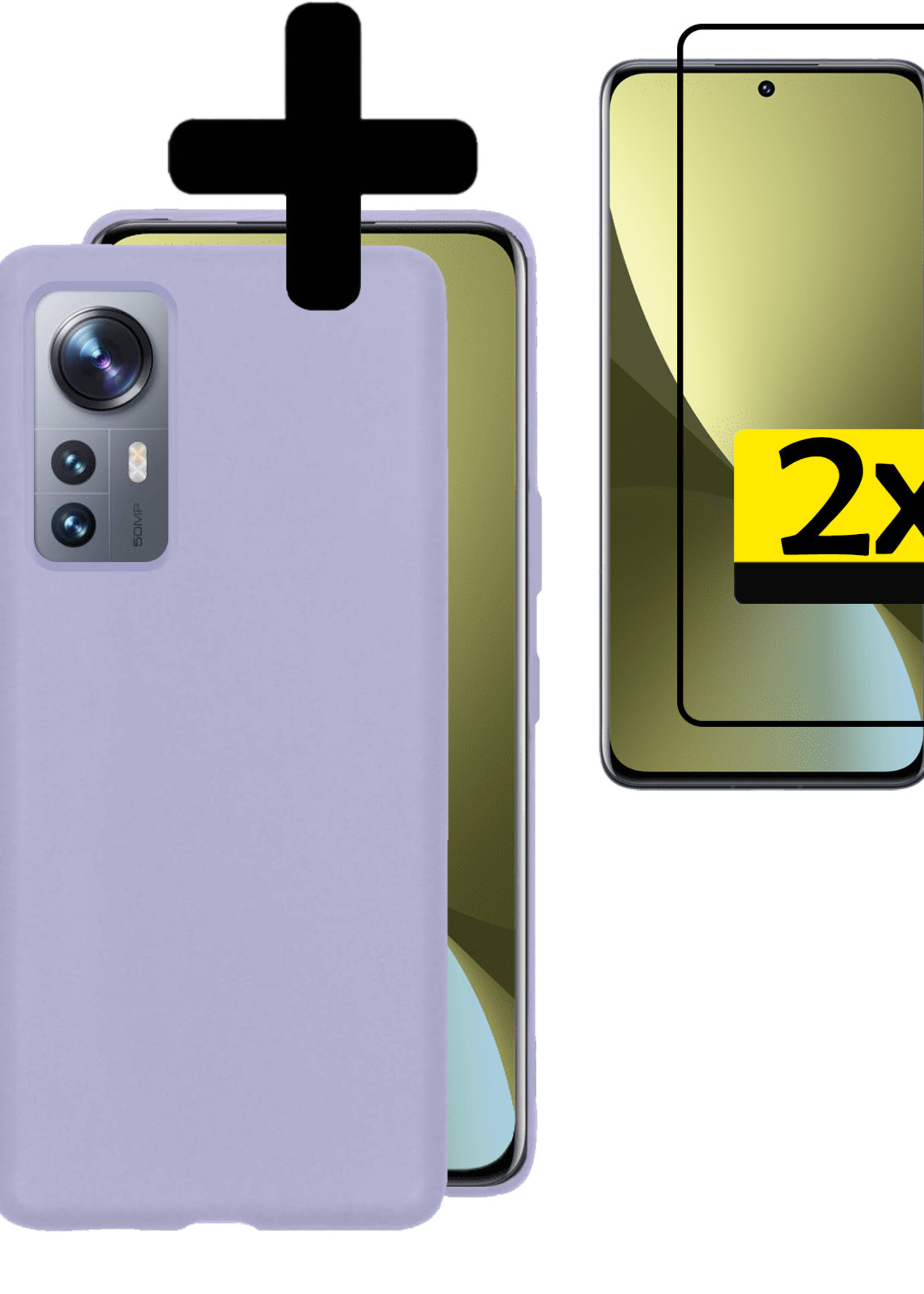 LUQ Hoesje Geschikt voor Xiaomi 12X Hoesje Siliconen Case Met 2x Screenprotector - Hoes Geschikt voor Xiaomi 12X Hoes Siliconen - Lila