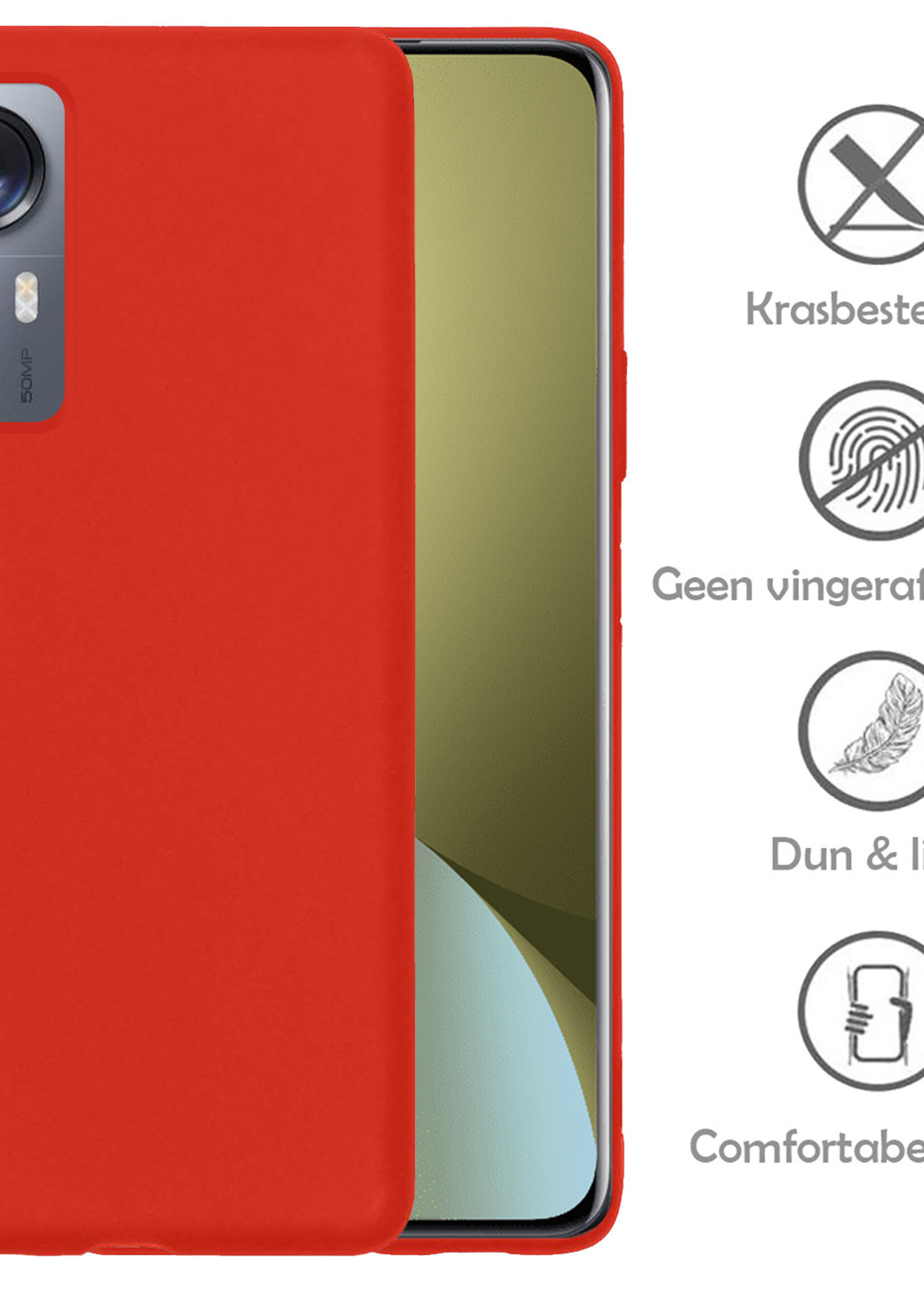 LUQ Hoesje Geschikt voor Xiaomi 12X Hoesje Siliconen Case Met 2x Screenprotector - Hoes Geschikt voor Xiaomi 12X Hoes Siliconen - Rood