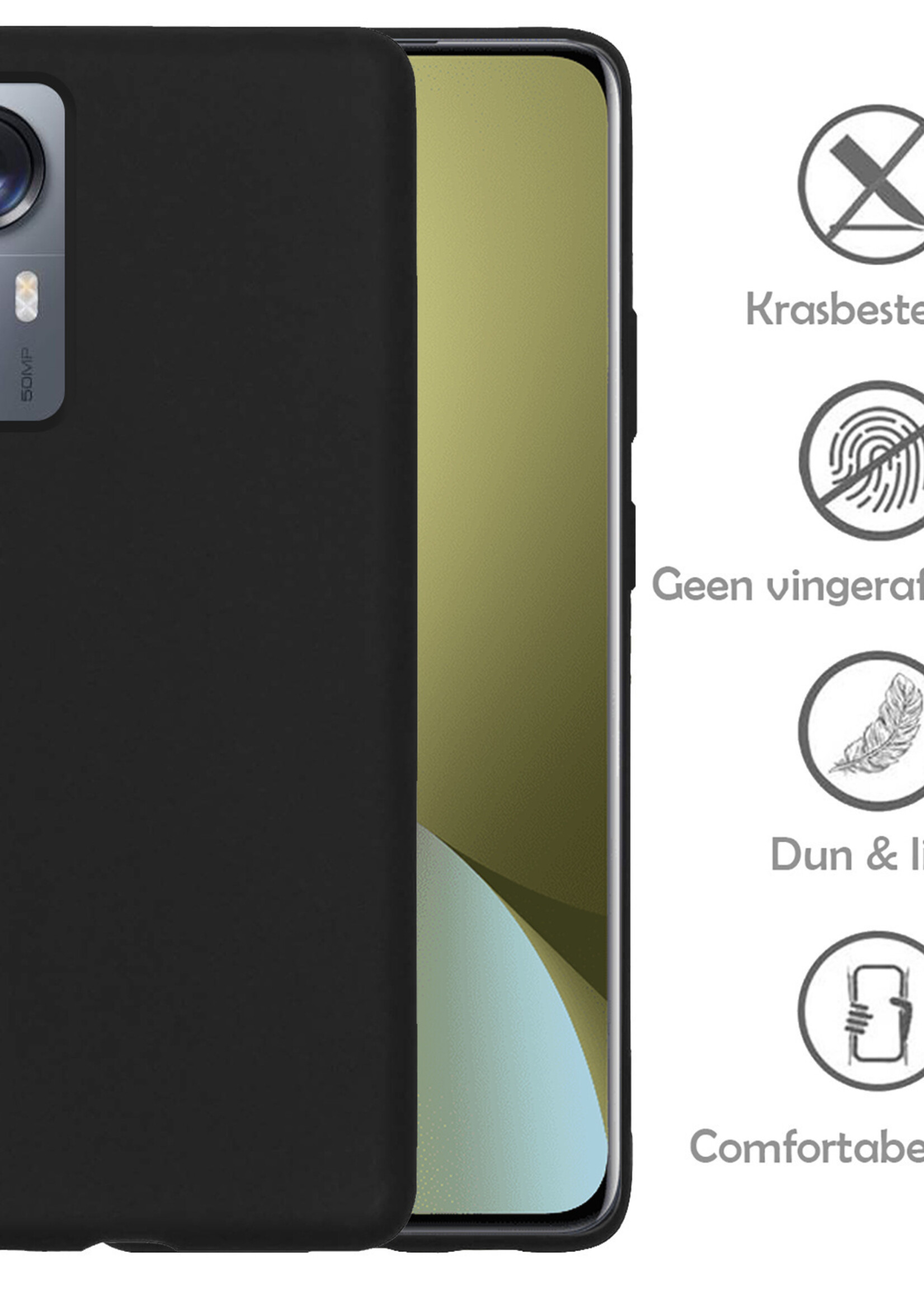 LUQ Hoesje Geschikt voor Xiaomi 12X Hoesje Siliconen Case Met 2x Screenprotector - Hoes Geschikt voor Xiaomi 12X Hoes Siliconen - Zwart
