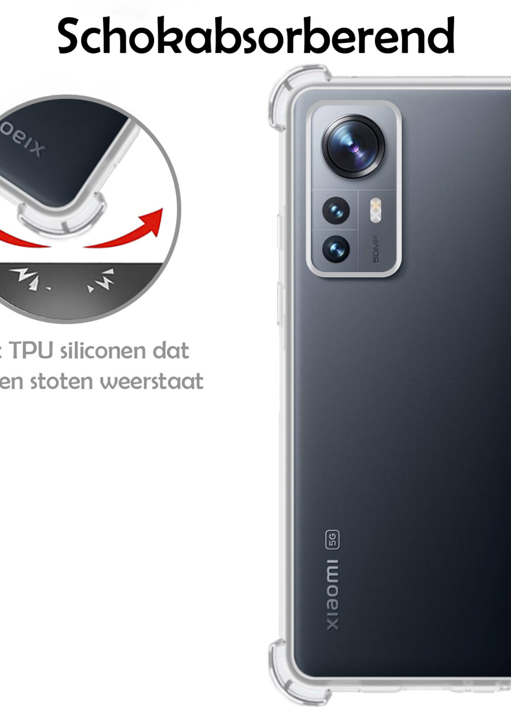 LUQ Hoesje Geschikt voor Xiaomi 12 Pro Hoesje Shockproof Case Siliconen Met Screenprotector - Hoes Geschikt voor Xiaomi 12 Pro Hoes Cover Siliconen - Transparant