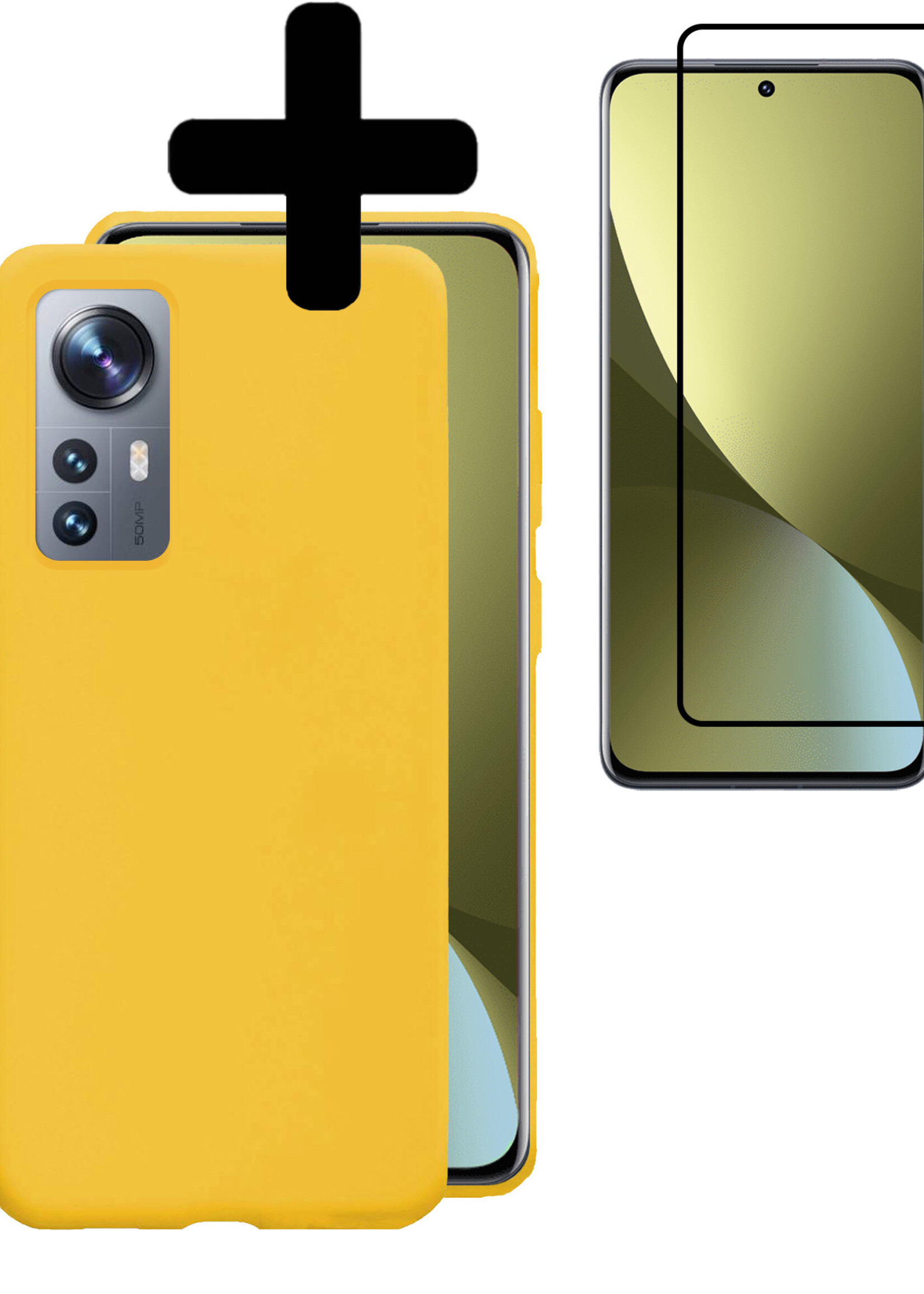 LUQ Hoesje Geschikt voor Xiaomi 12 Pro Hoesje Siliconen Case Met Screenprotector - Hoes Geschikt voor Xiaomi 12 Pro Hoes Siliconen - Geel