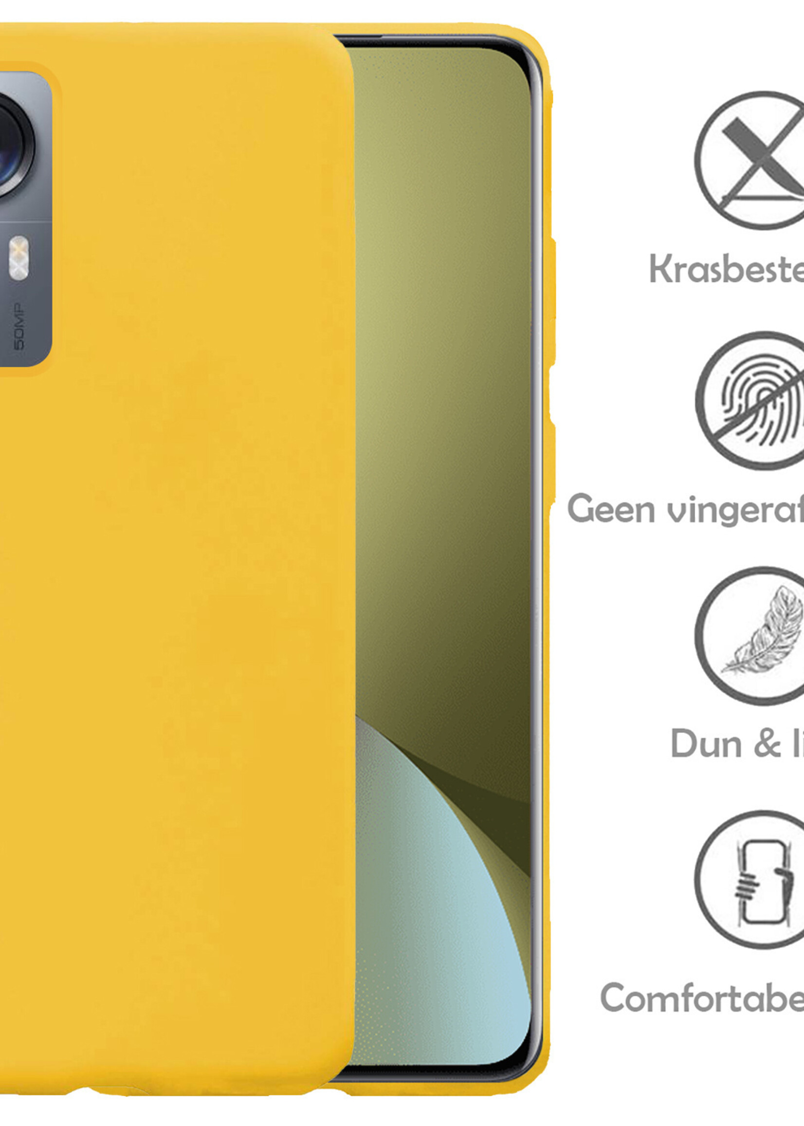LUQ Hoesje Geschikt voor Xiaomi 12 Pro Hoesje Siliconen Case Met Screenprotector - Hoes Geschikt voor Xiaomi 12 Pro Hoes Siliconen - Geel